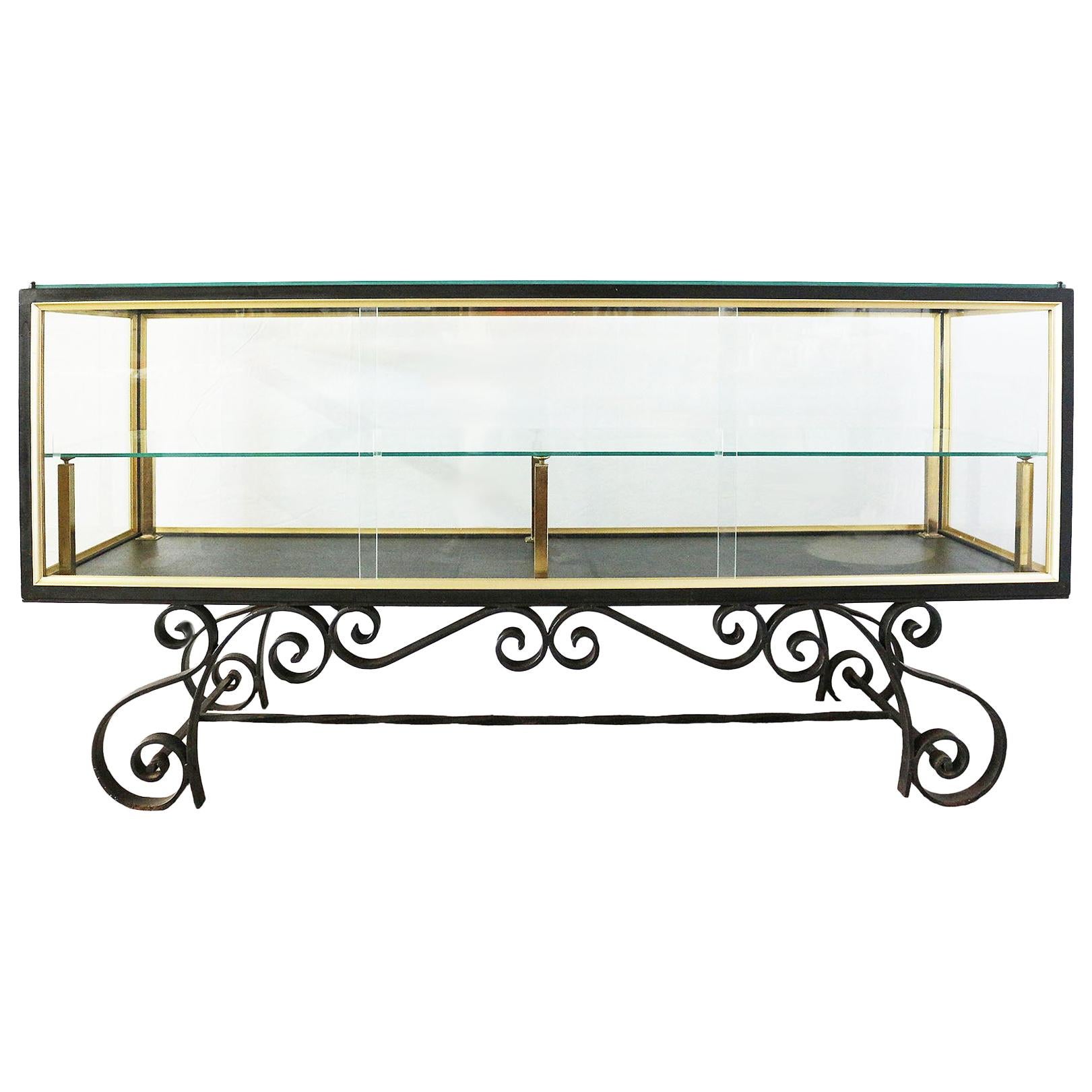 Midcentury Shop Counter Vitrine Display Cabinet French Glass Wrought Iron