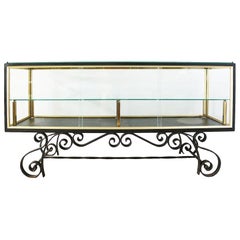 Vintage Midcentury Shop Counter Vitrine Display Cabinet French Glass Wrought Iron