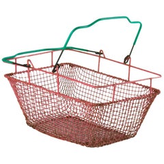Midcentury Shopping Basket from Czechoslovakia in Red Metal, 1960s