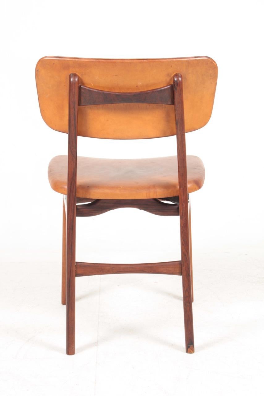 Danish Midcentury Side Chair in Rosewood and Patinated Leather by Gustav Bertelsen For Sale