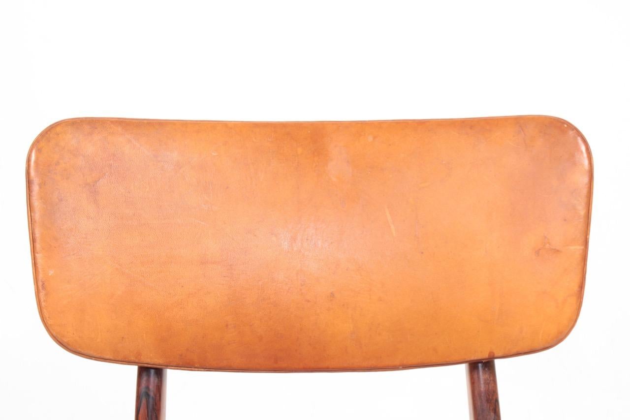 Danish Midcentury Side Chair in Rosewood and Patinated Leather by Gustav Bertelsen  For Sale
