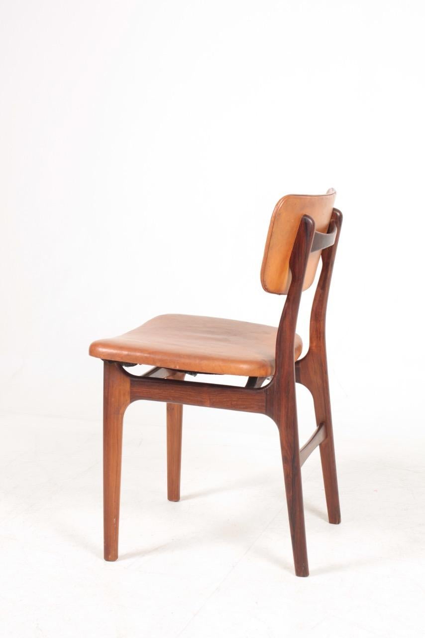 Mid-20th Century Midcentury Side Chair in Rosewood and Patinated Leather by Gustav Bertelsen For Sale