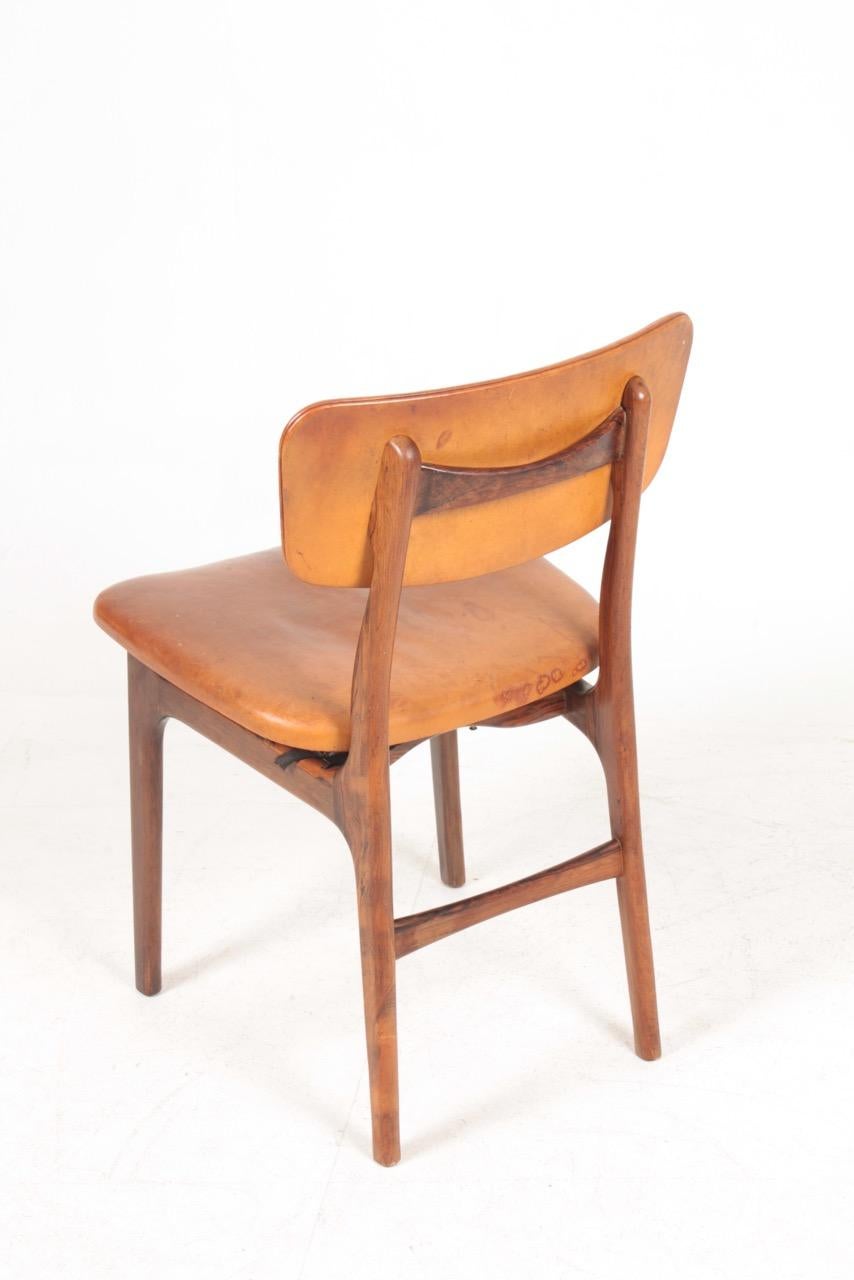 Mid-20th Century Midcentury Side Chair in Rosewood and Patinated Leather by Gustav Bertelsen  For Sale