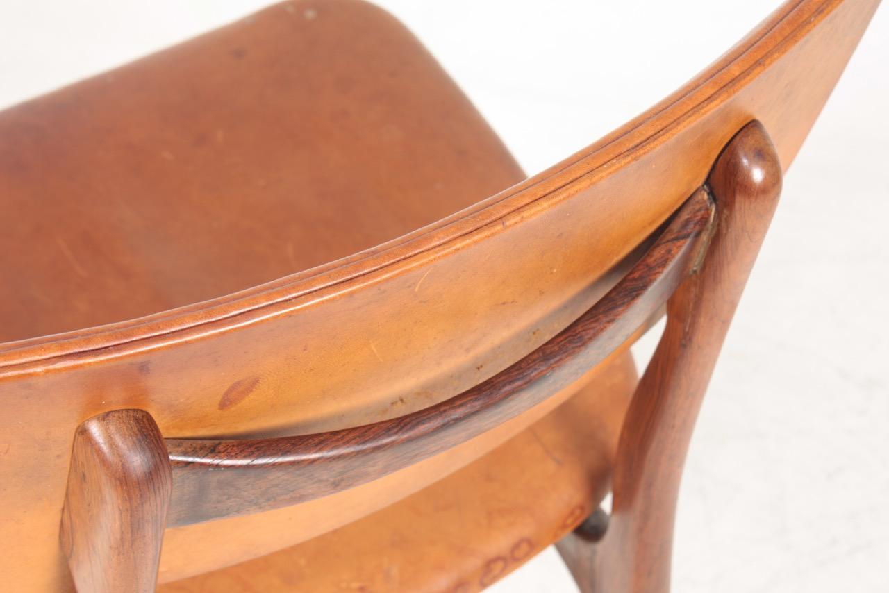 Midcentury Side Chair in Rosewood and Patinated Leather by Gustav Bertelsen  For Sale 1
