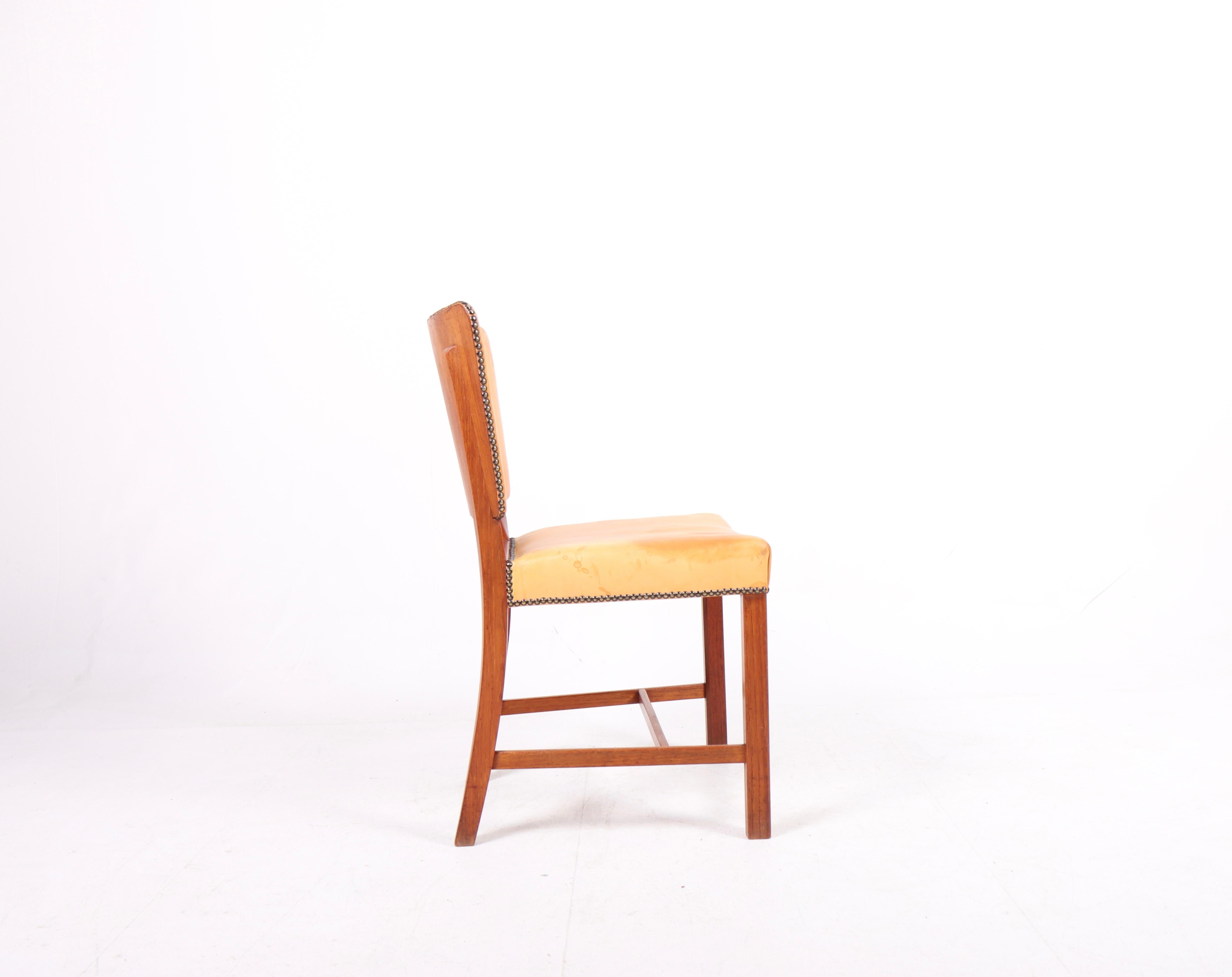 Scandinavian Modern Midcentury Side Chair in Teak and Patinated Leather by Stig Thoresen Lassen For Sale