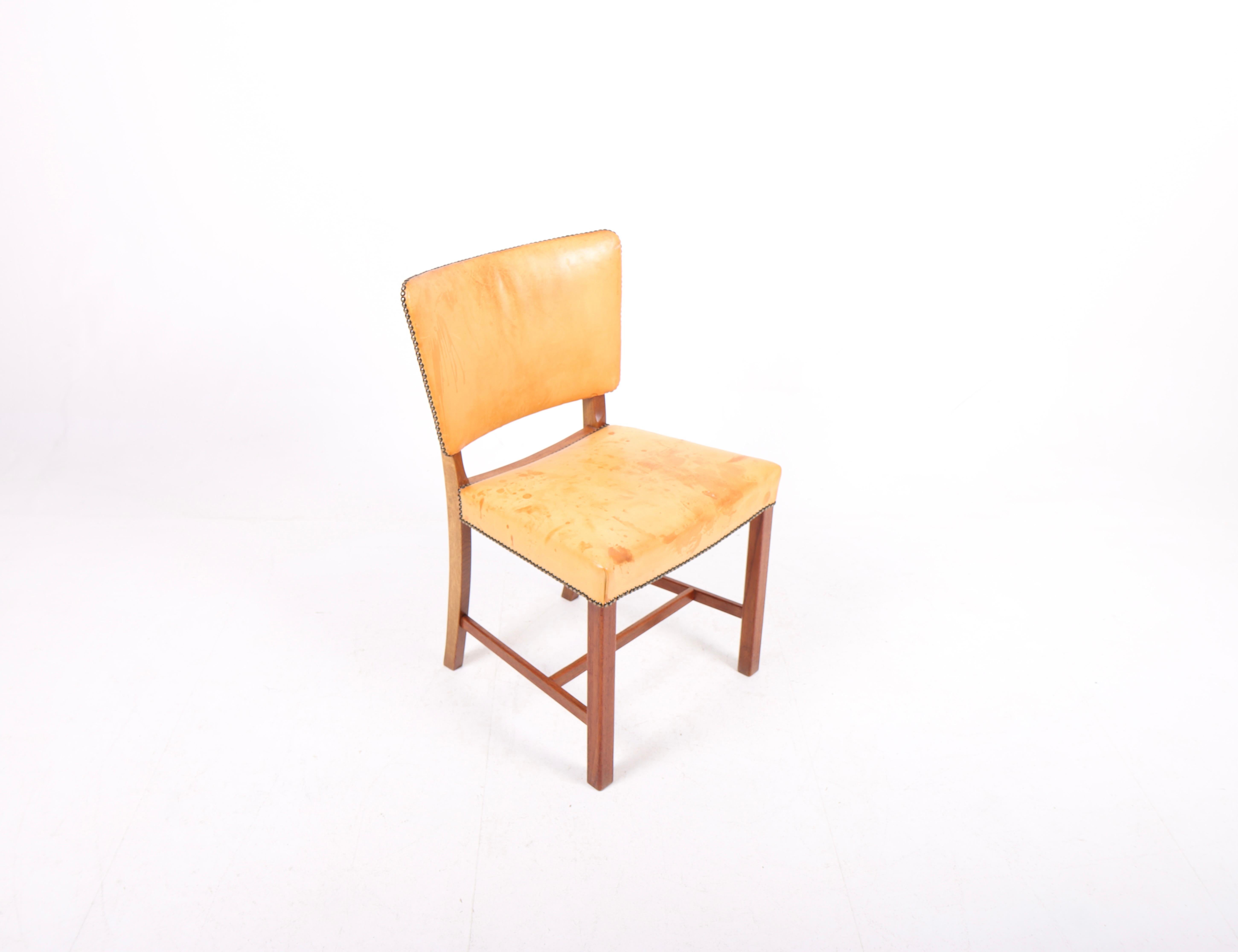 Scandinavian Modern Midcentury Side Chair in Teak and Patinated Leather by Stig Thoresen Lassen  For Sale