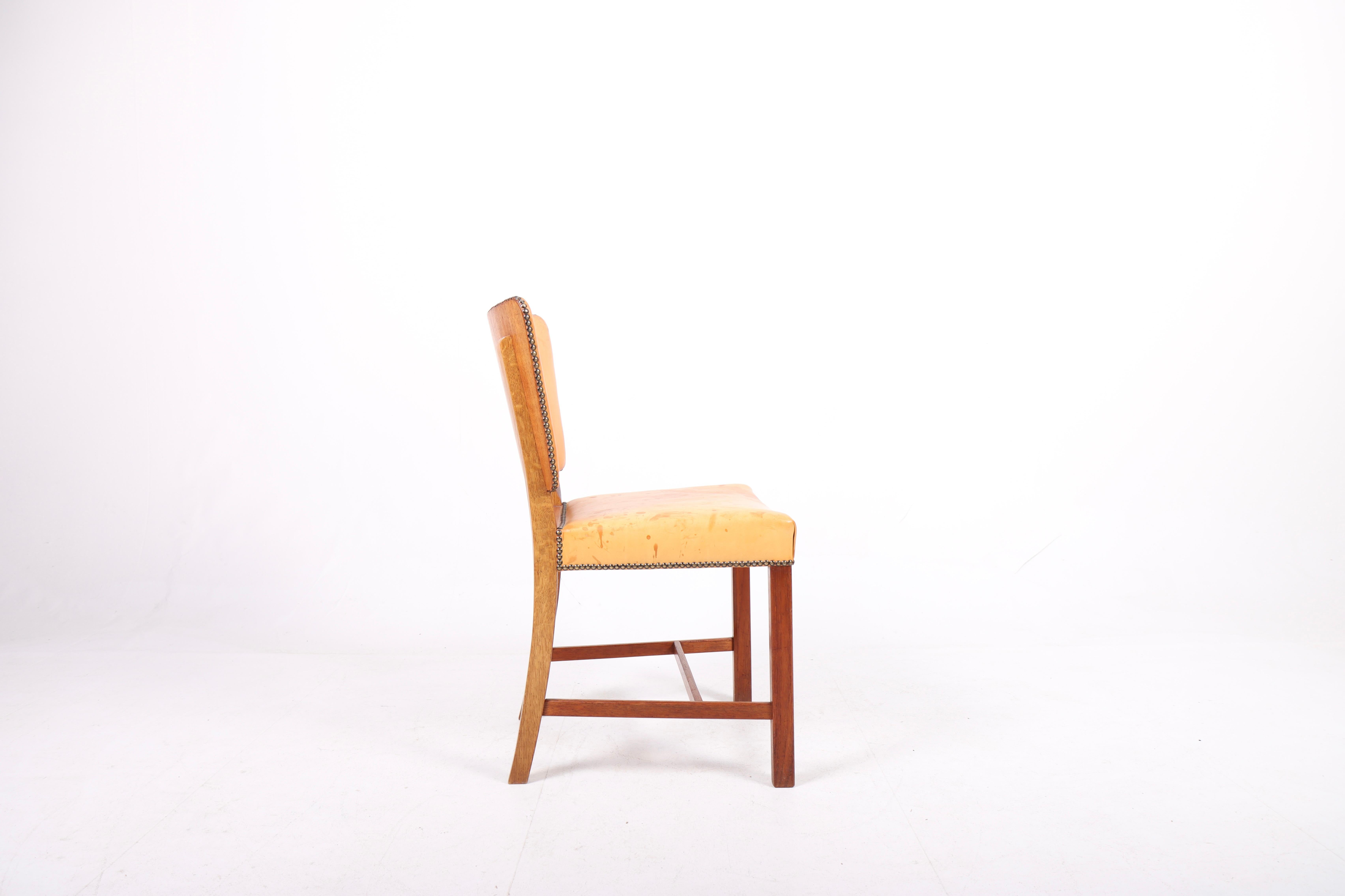 Danish Midcentury Side Chair in Teak and Patinated Leather by Stig Thoresen Lassen  For Sale
