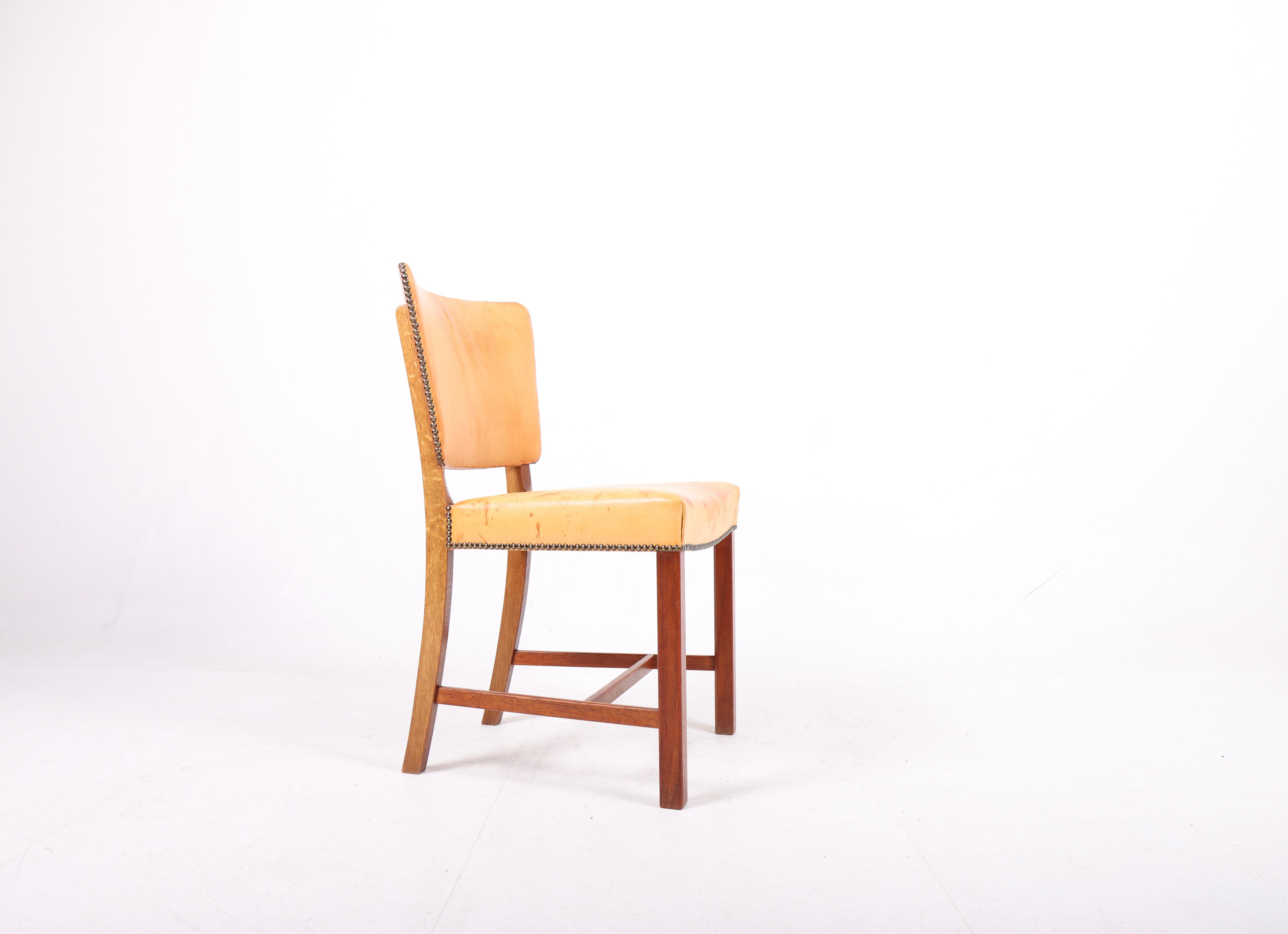 Midcentury Side Chair in Teak and Patinated Leather by Stig Thoresen Lassen  In Good Condition For Sale In Lejre, DK