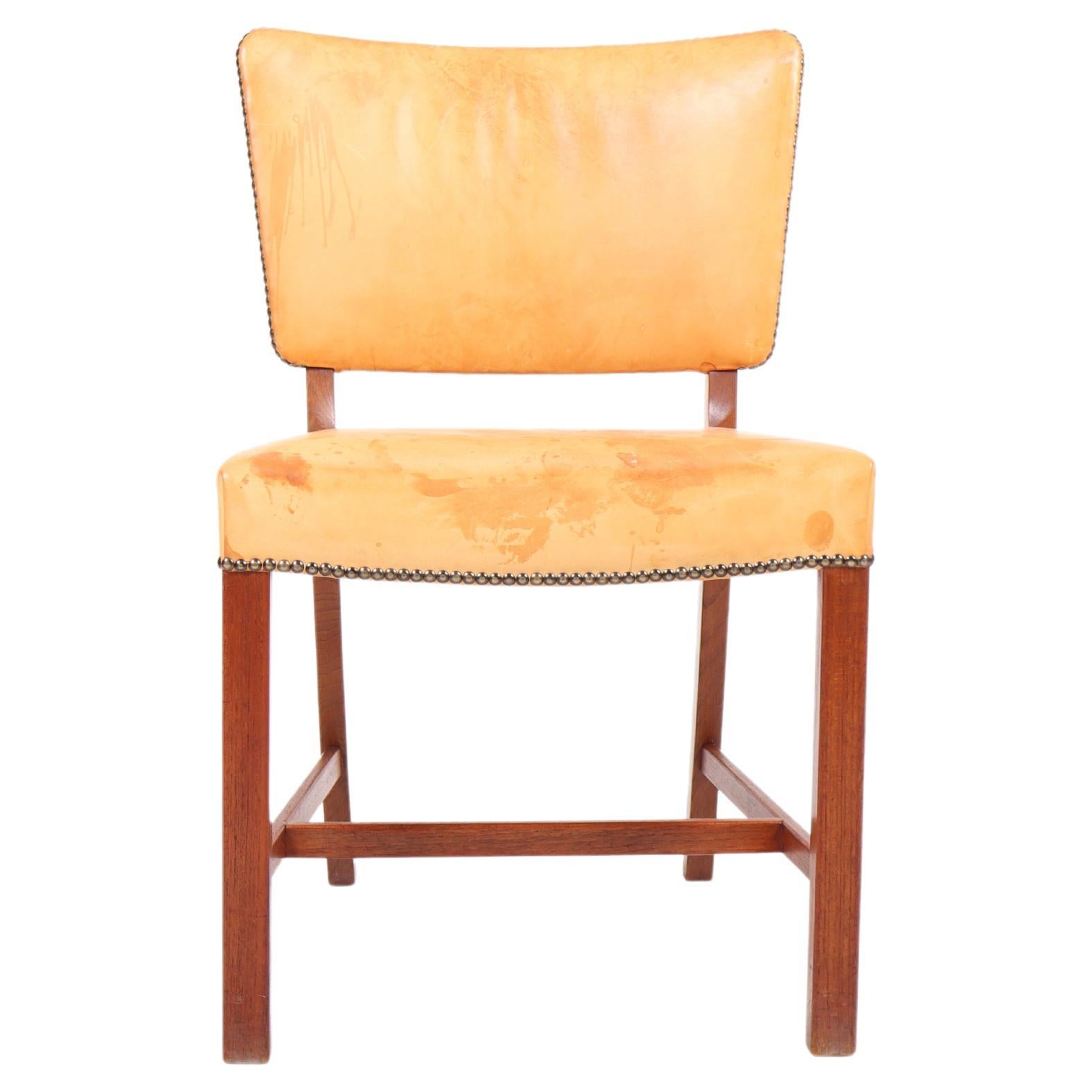 Midcentury Side Chair in Teak and Patinated Leather by Stig Thoresen Lassen 
