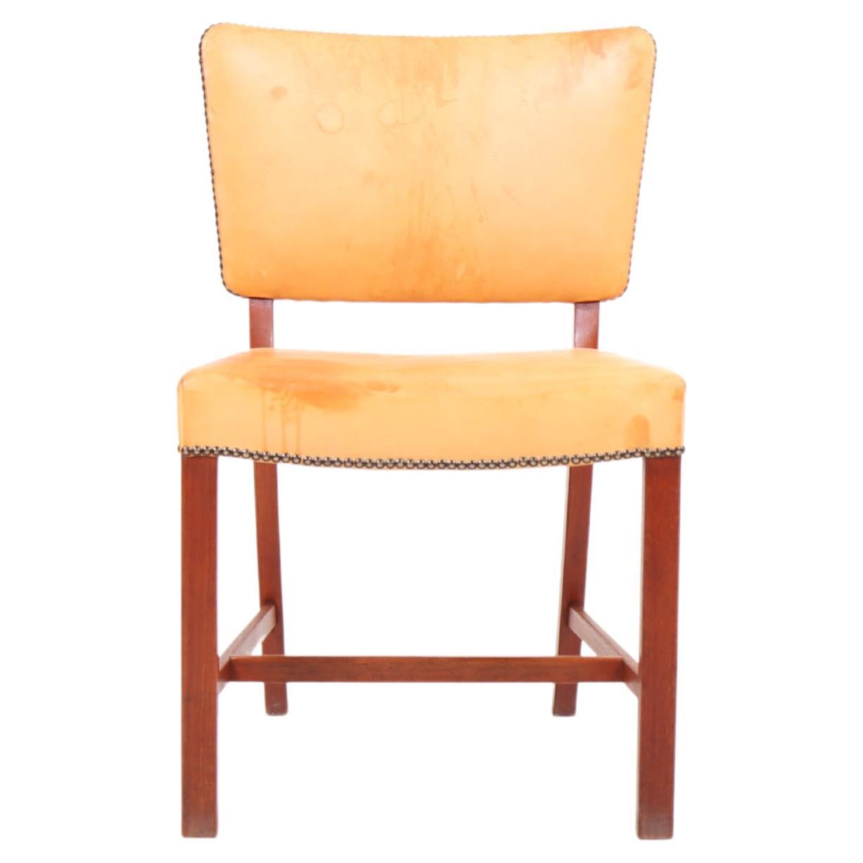 Midcentury Side Chair in Teak and Patinated Leather by Stig Thoresen Lassen For Sale