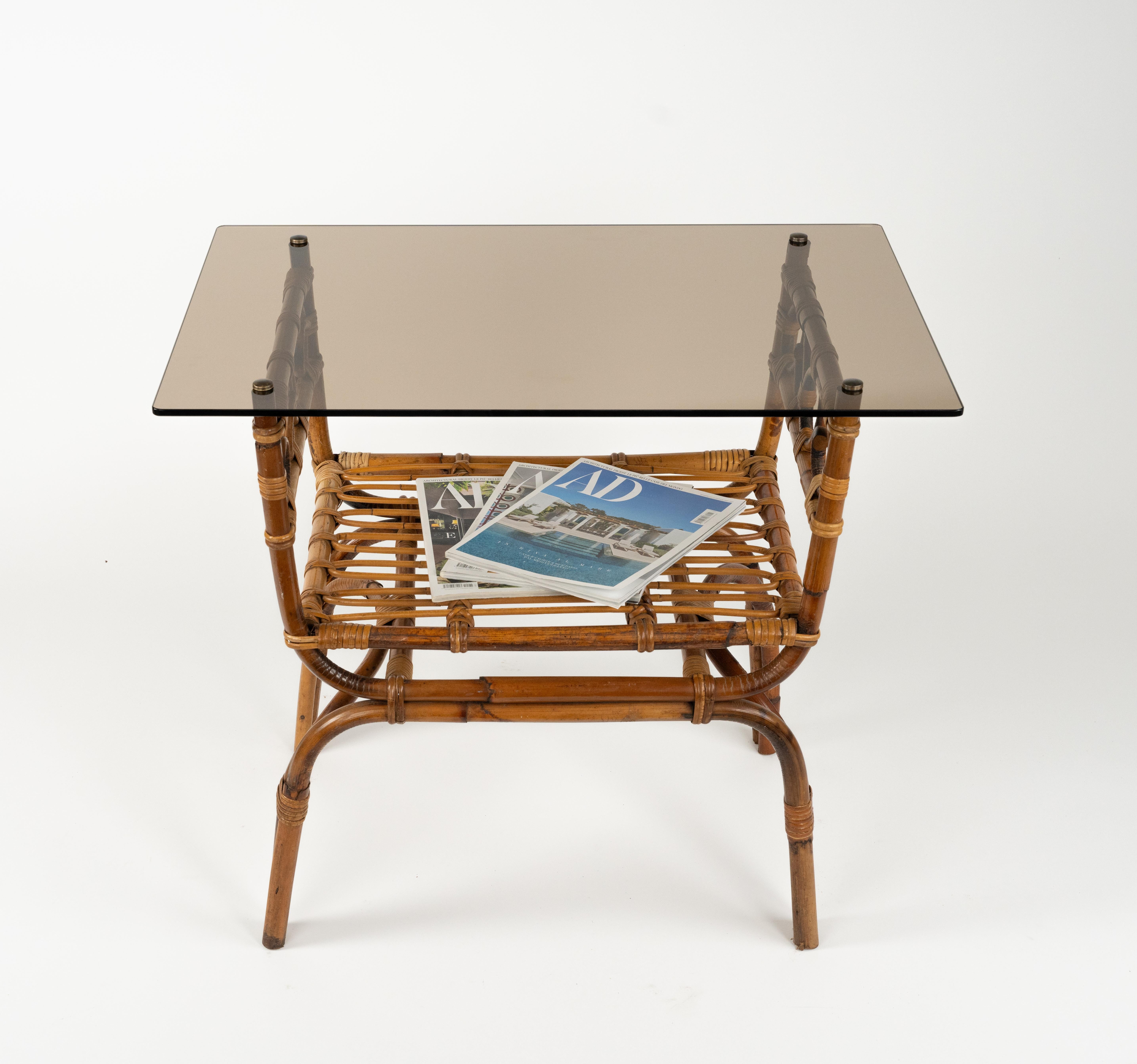 Table d'appoint du milieu du siècle dernier en bambou, rotin et verre style Vivai Del Sud, Italie, années 1960 en vente 6