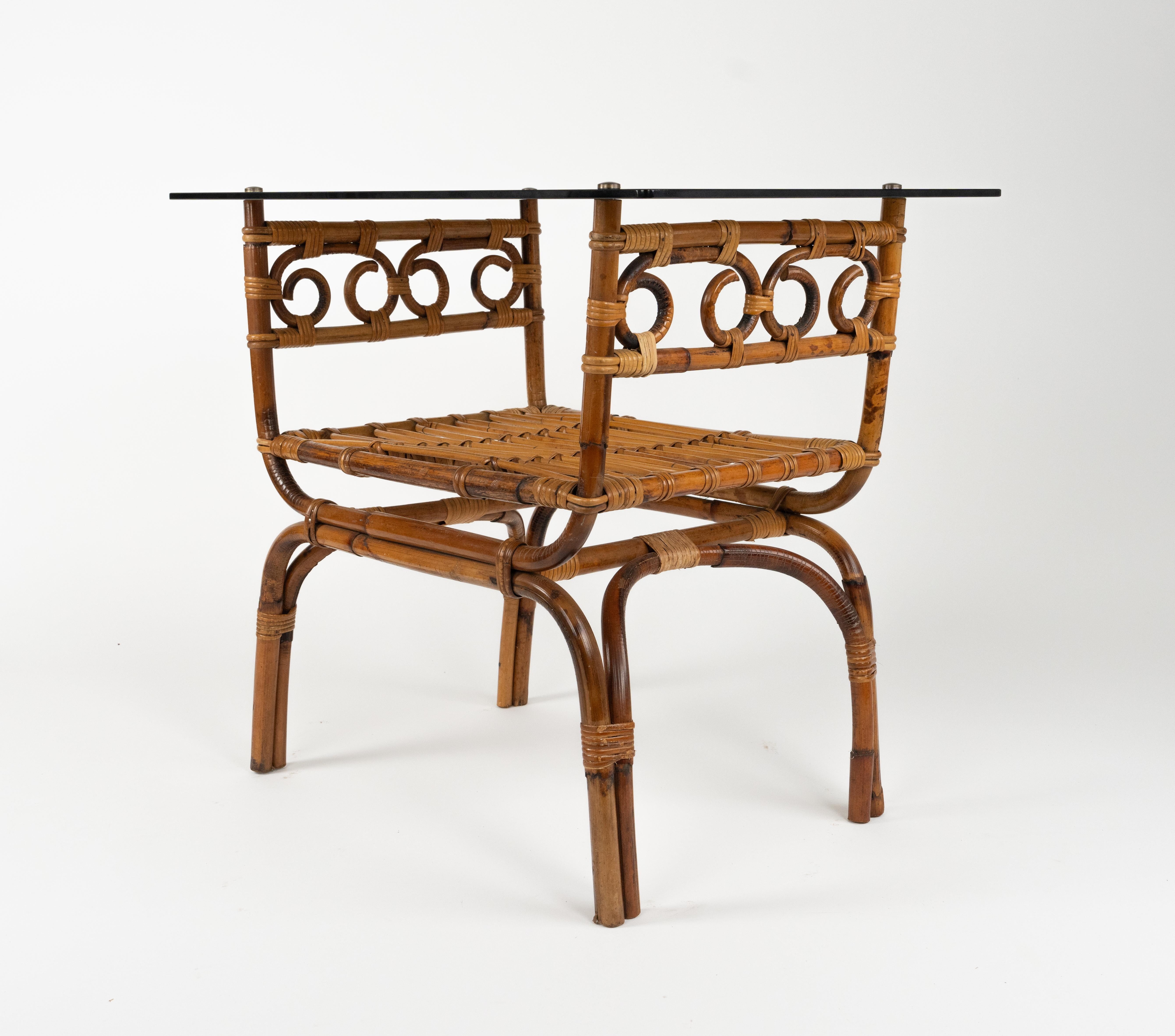 Table d'appoint du milieu du siècle dernier en bambou, rotin et verre style Vivai Del Sud, Italie, années 1960 en vente 8