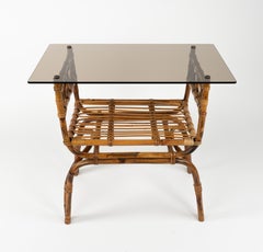 Midcentury Side Table Bamboo, Rattan and Glass Vivai Del Sud Style, Italy 1960s