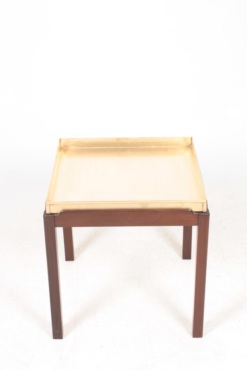 Danish Midcentury Side Table in and Mahogany and Brass, 1960s For Sale