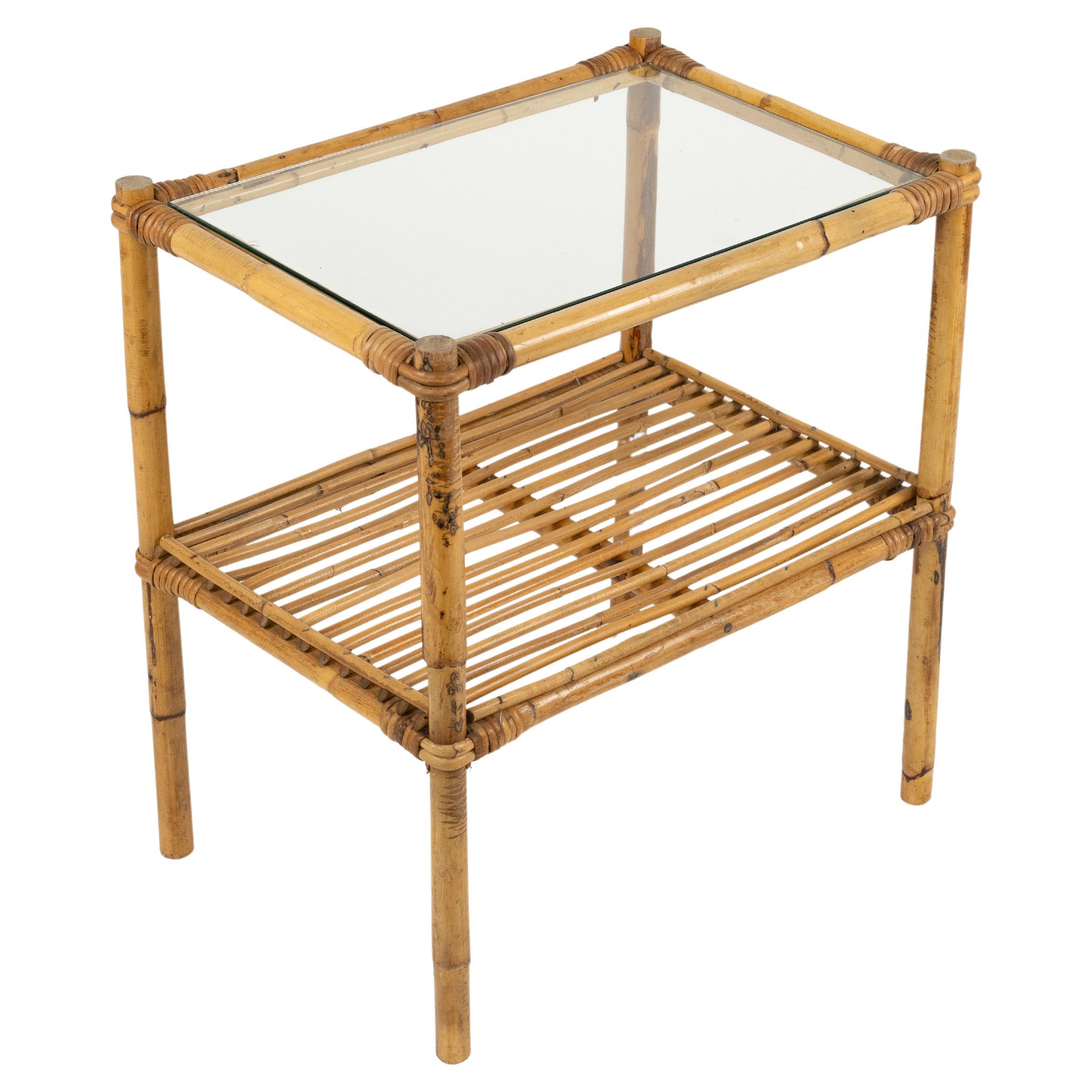 Midcentury Beistelltisch aus Bambus, Rattan und Glas, Italien 1970er 6