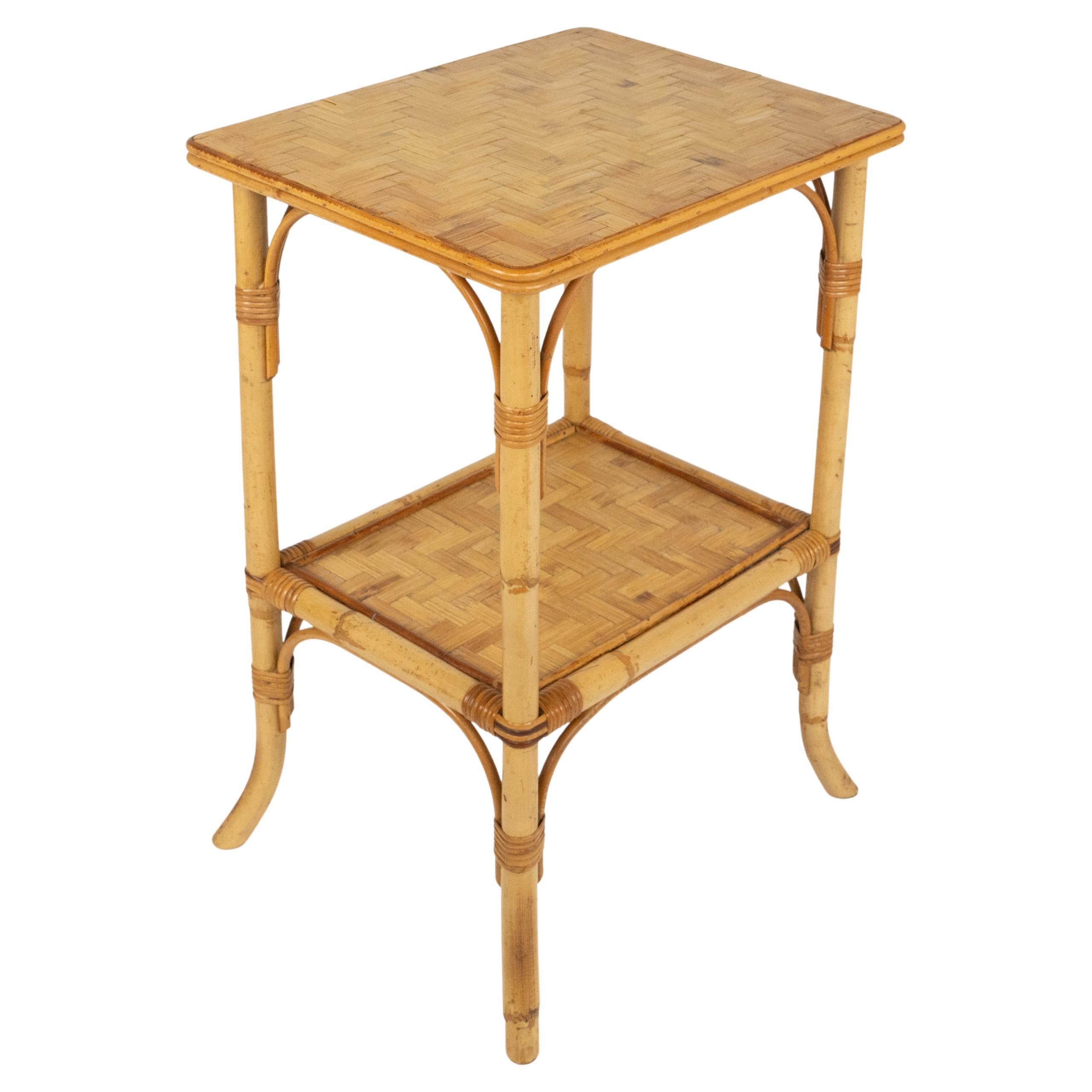 Table d'appoint du milieu du siècle en rotin et bambou, style Vivai del Sud, Italie, années 1970