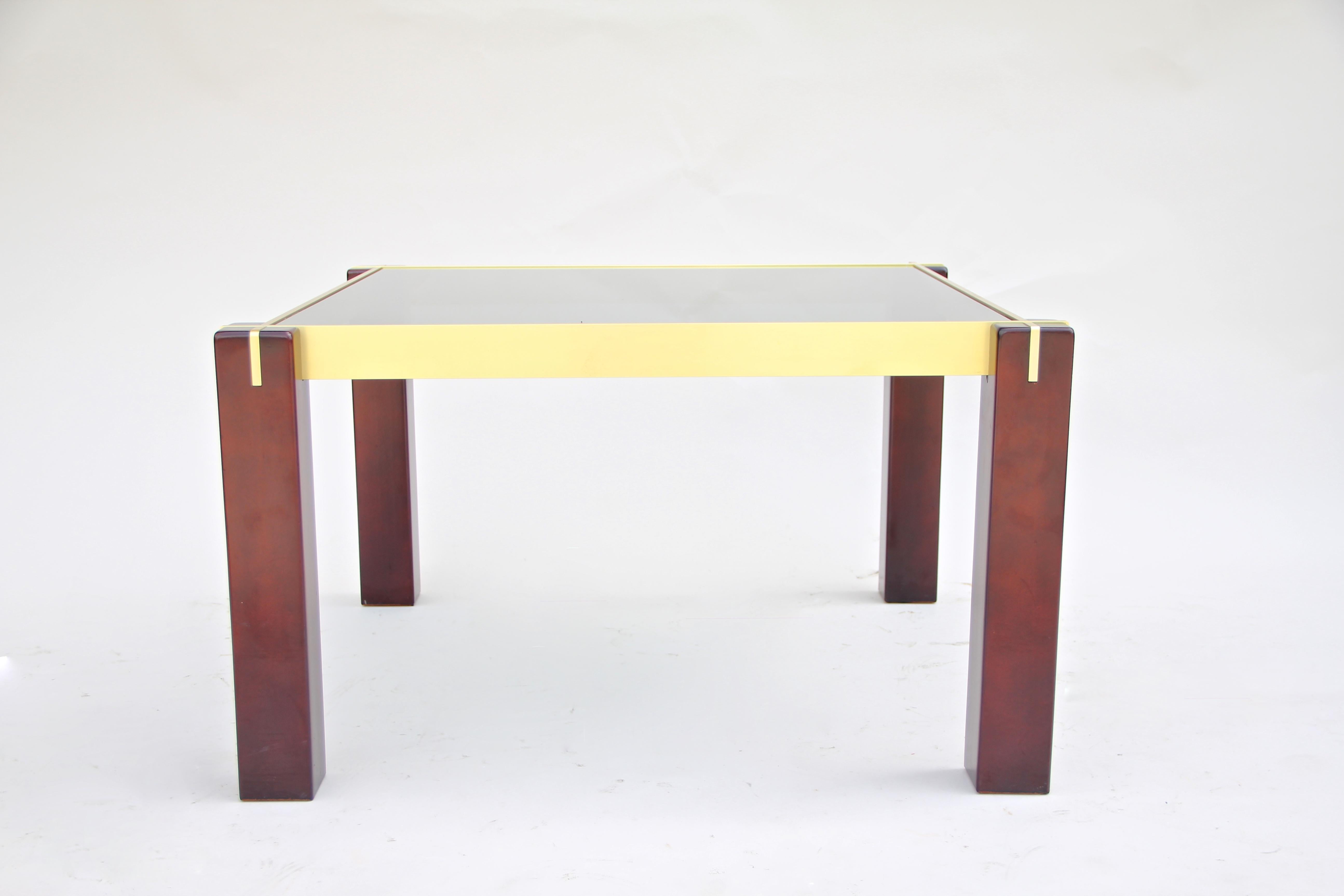 Mid-Century Modern Midcentury Side Table with Brass Bars and Smoked Glass, Italy, circa 1960 For Sale