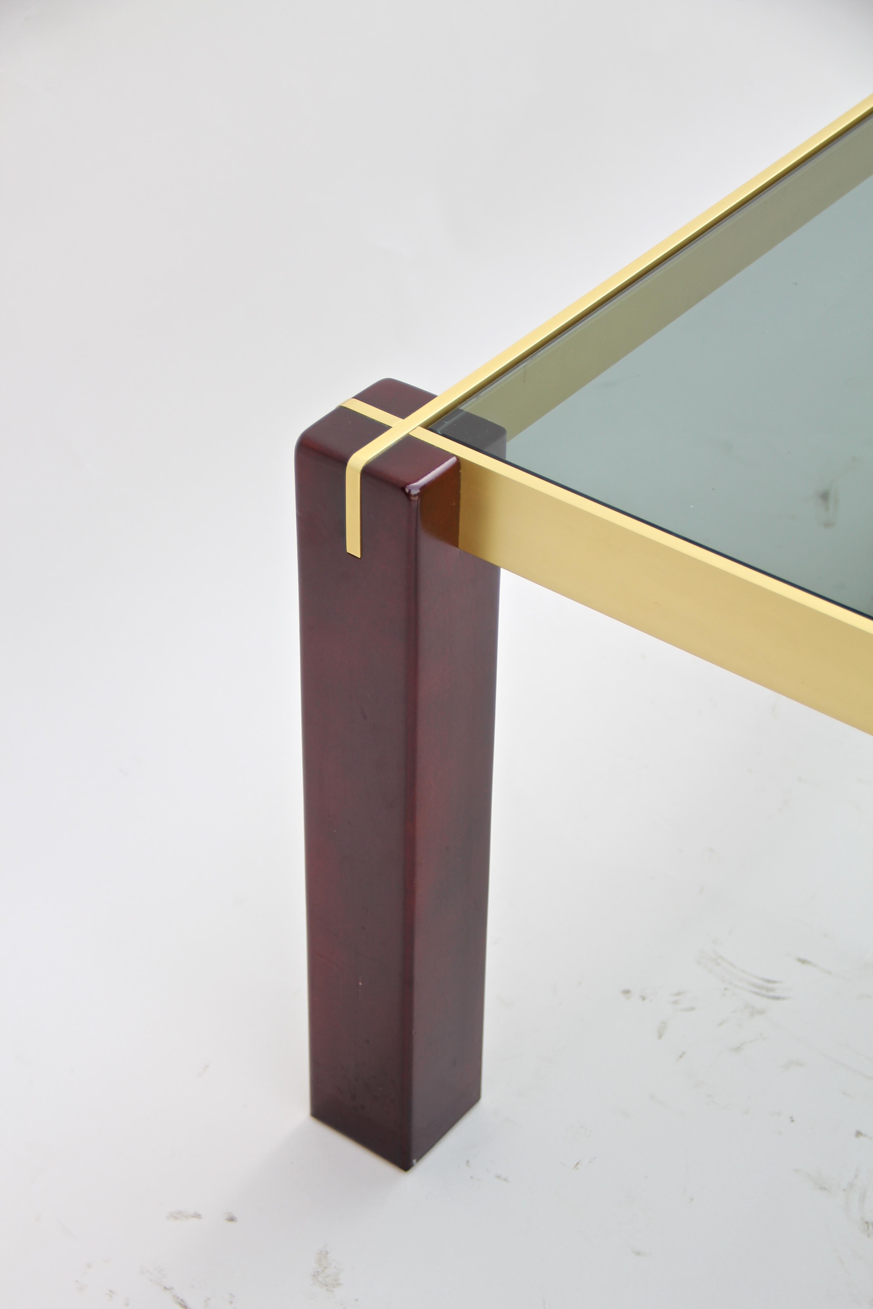 20th Century Midcentury Side Table with Brass Bars and Smoked Glass, Italy, circa 1960 For Sale