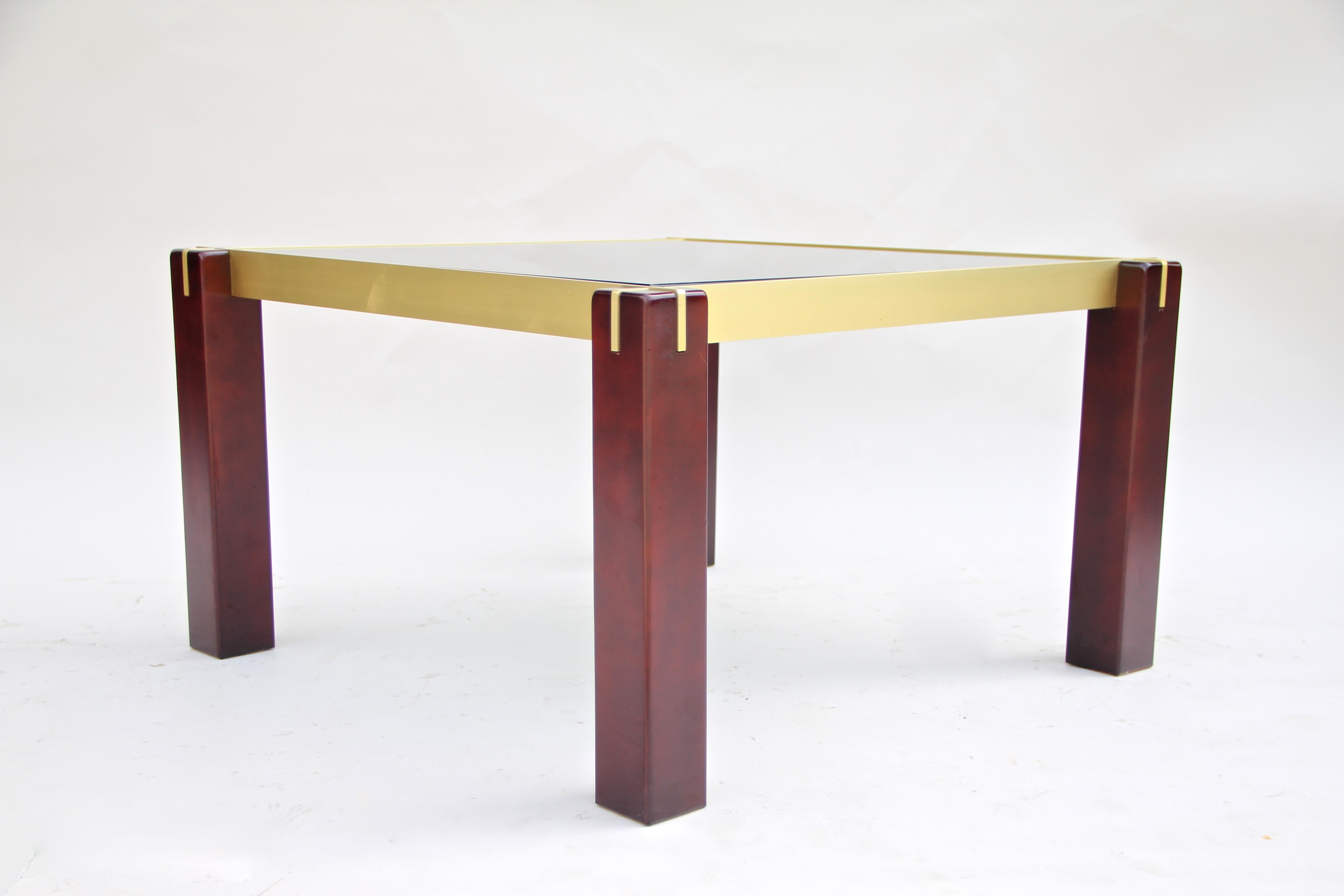 Midcentury Side Table with Brass Bars and Smoked Glass, Italy, circa 1960 For Sale 1