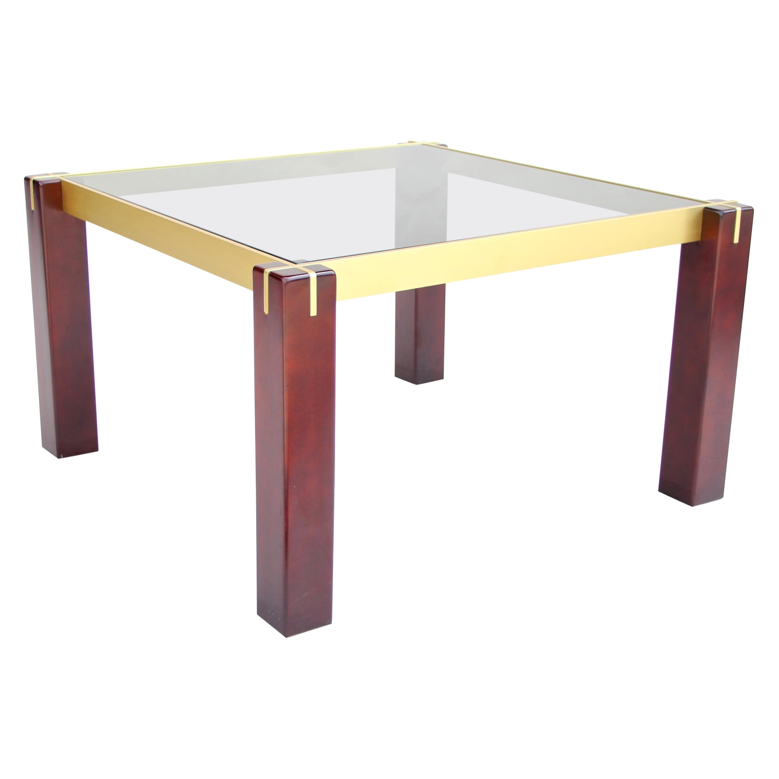 Midcentury Side Table with Brass Bars and Smoked Glass, Italy, circa 1960