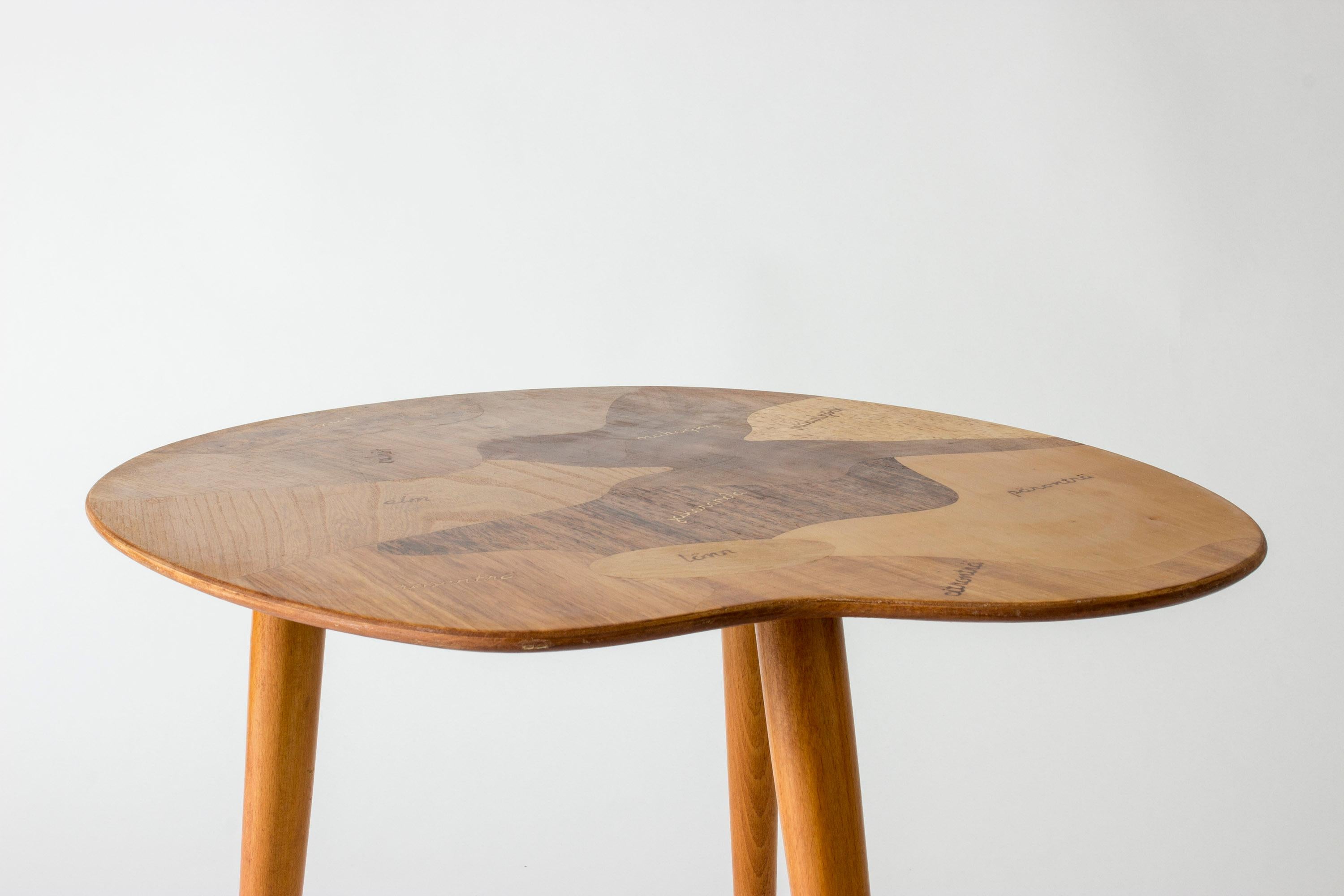 Wood Midcentury Side Table with Inlays, Sweden, 1950s For Sale