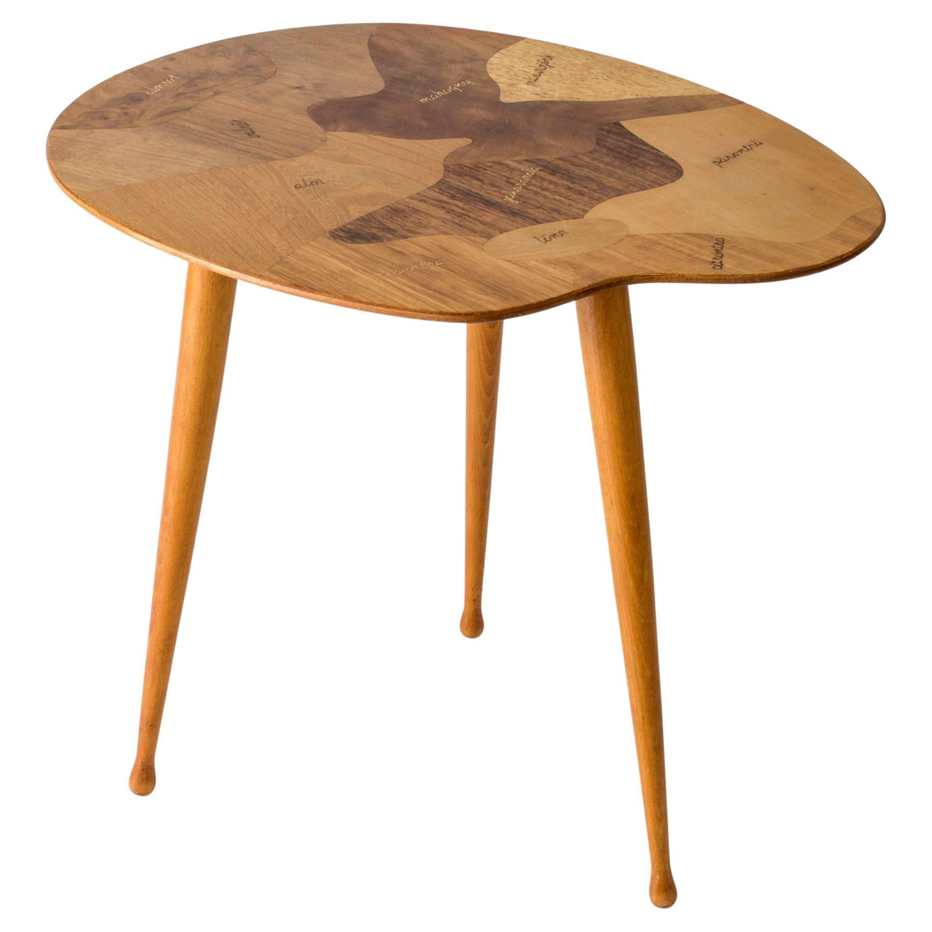 Midcentury Side Table with Inlays, Sweden, 1950s For Sale