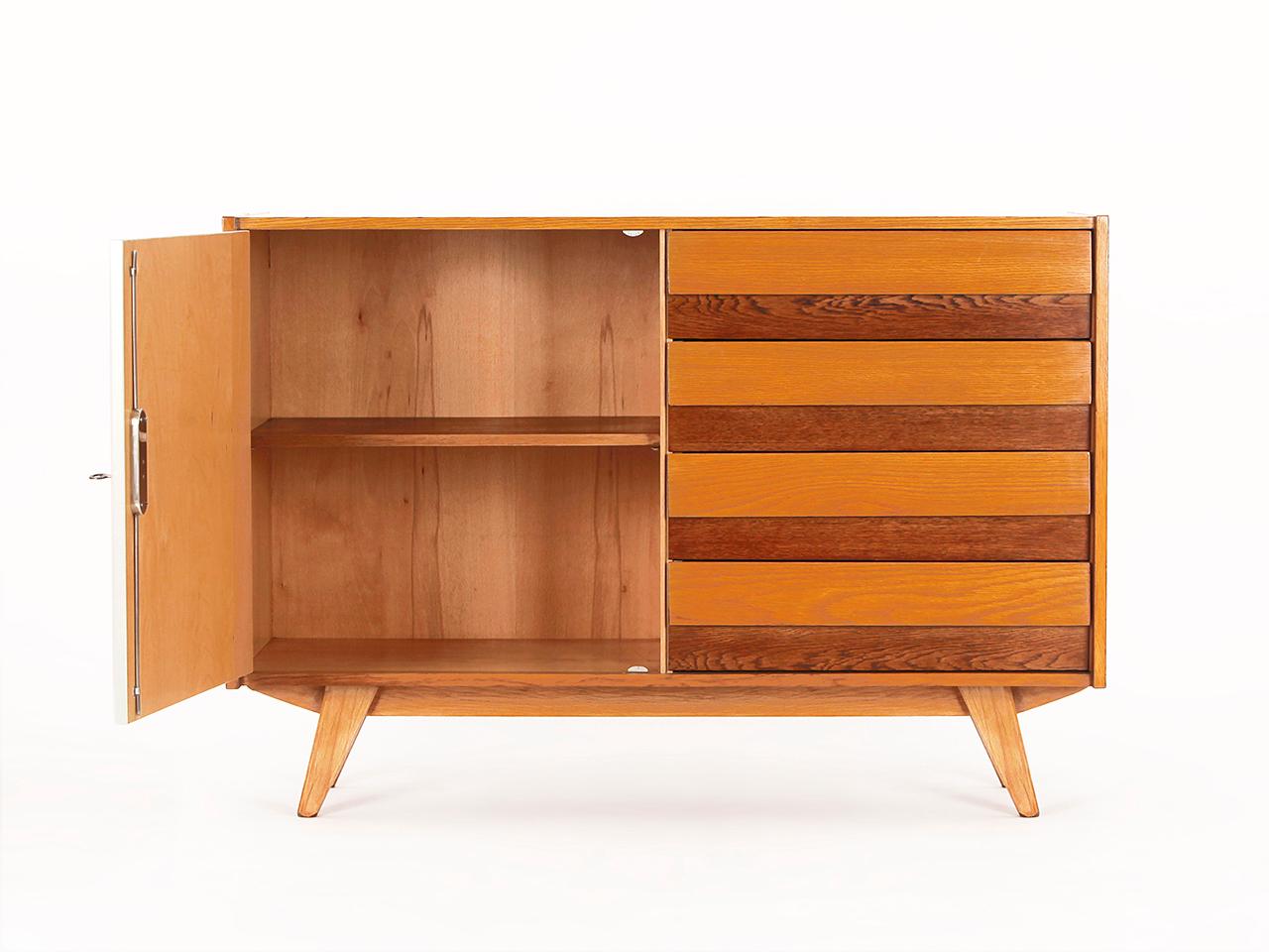Midcentury sideboard by Jiri Jiroutek for Interier Praha, dating from the 1960s, with four drawers and gray doors, from the former Czechoslovakia. Completely restored and repainted. Delivery time 3-4 weeks.
 