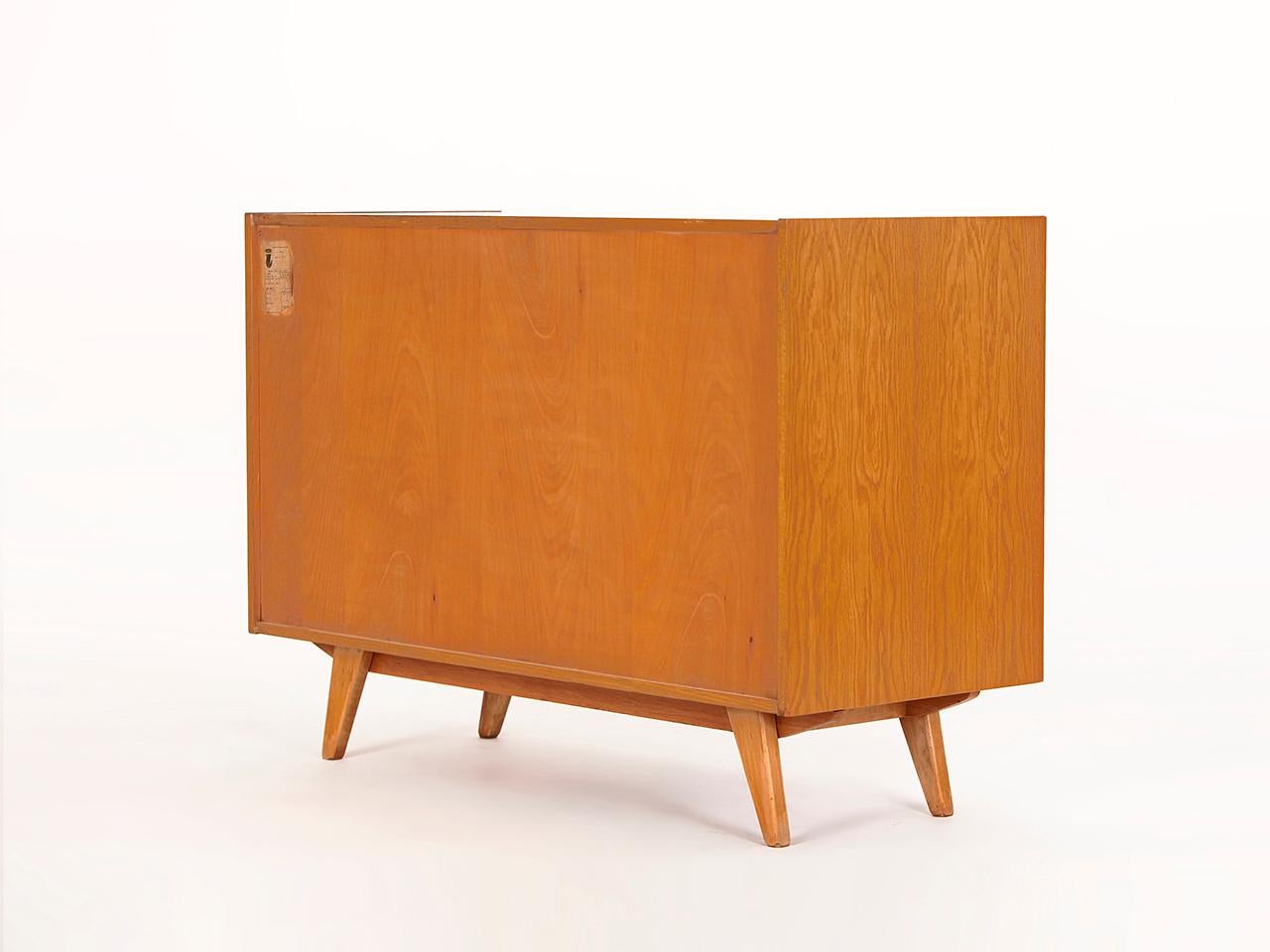 Midcentury sideboard by Jiri Jiroutek for Interier Praha, dating from the 1960s, with five drawers and gray doors, from the former Czechoslovakia. Completely restored.