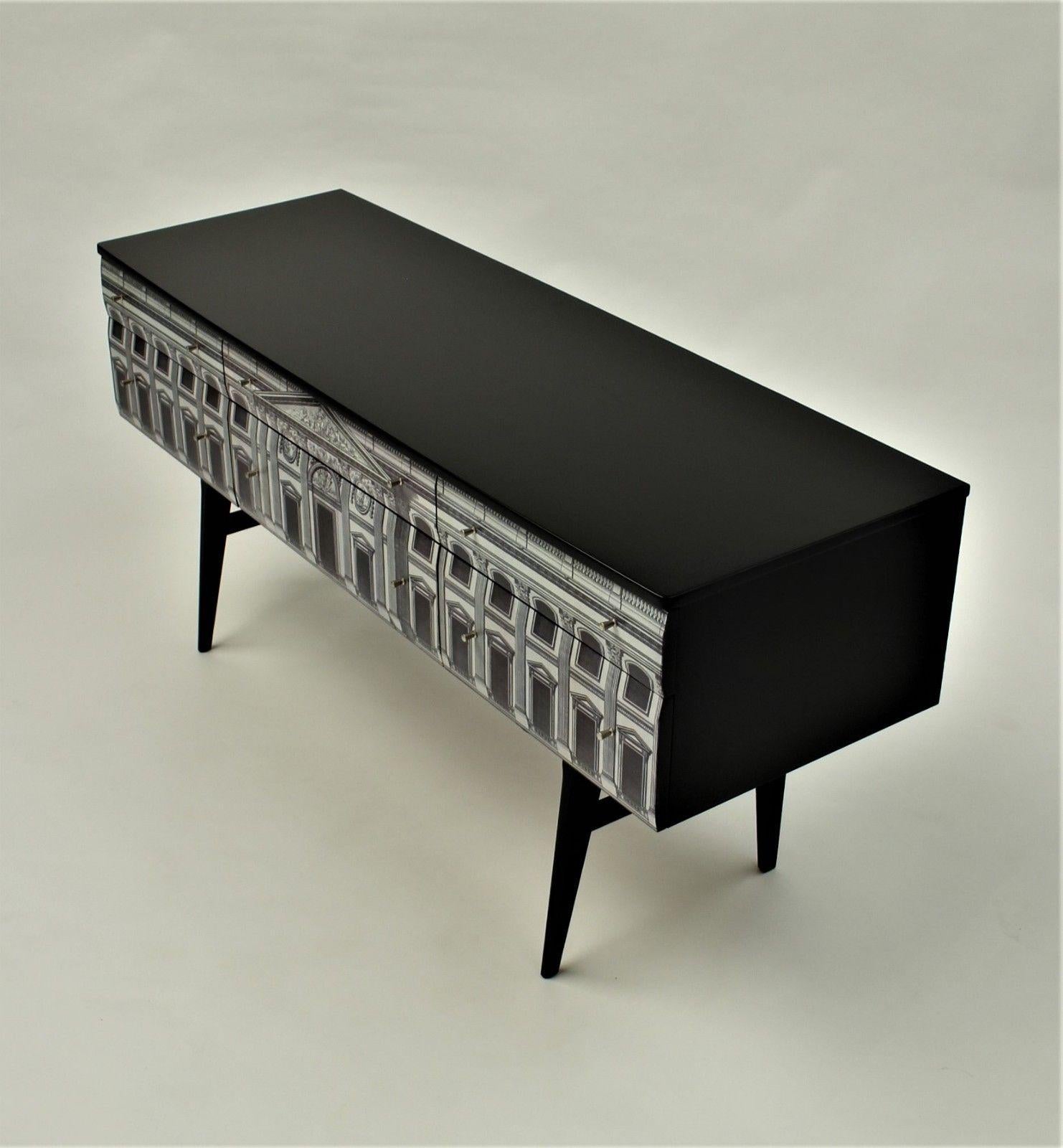 Mid-Century Modern Midcentury Sideboard, Fornasetti Style Dresser Credenza G Plan Black