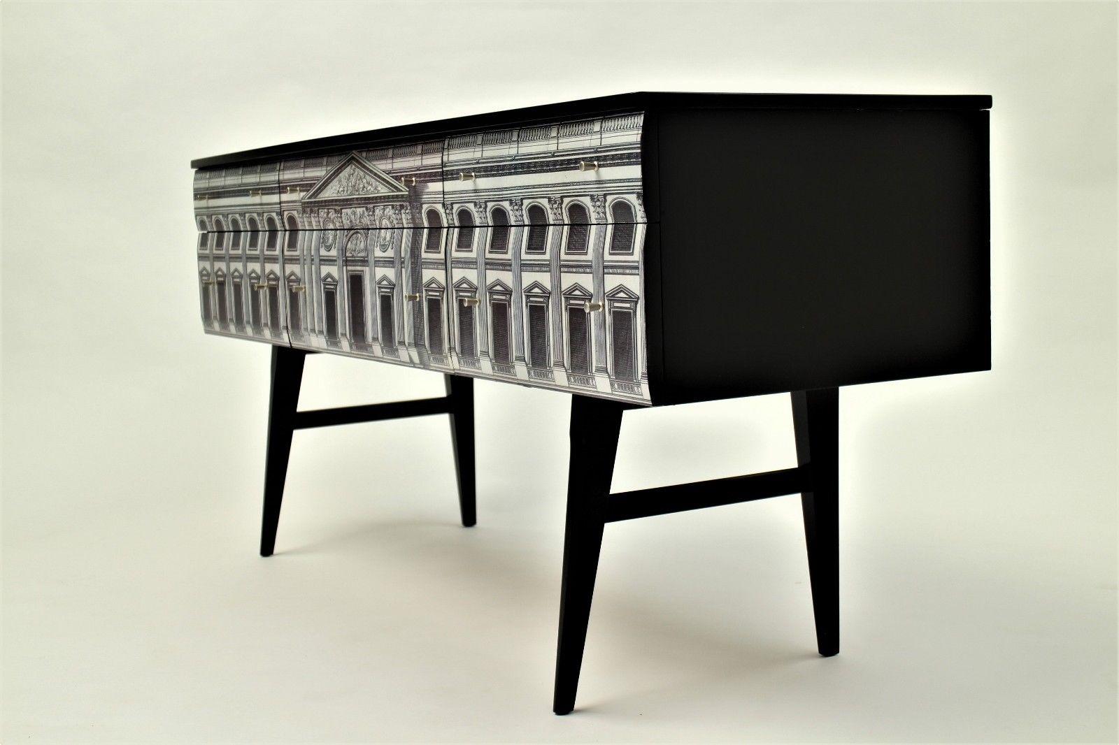 European Midcentury Sideboard, Fornasetti Style Dresser Credenza G Plan Black
