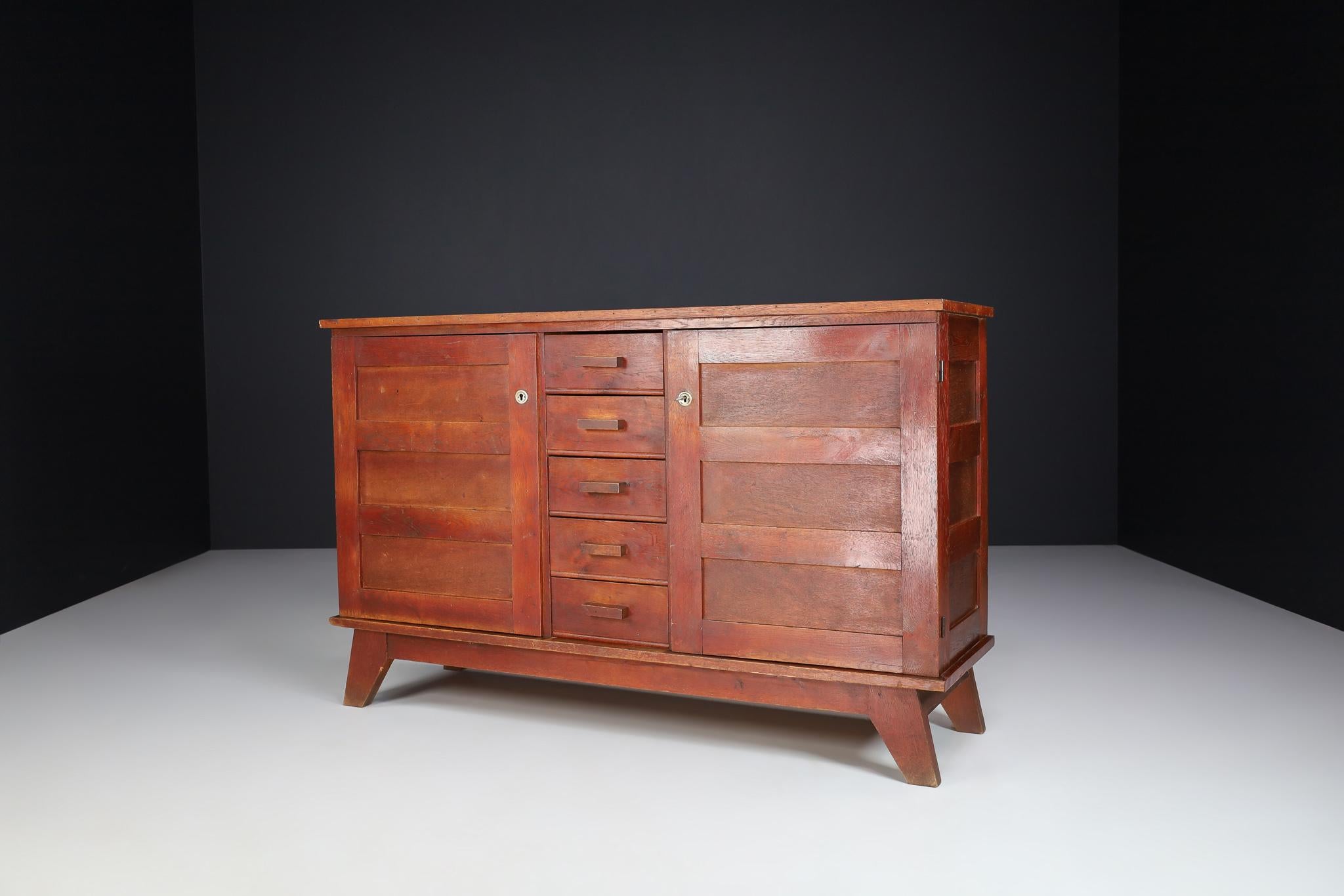Midcentury Sideboard in French Oak by René Gabriel, France, 1940s In Good Condition For Sale In Almelo, NL