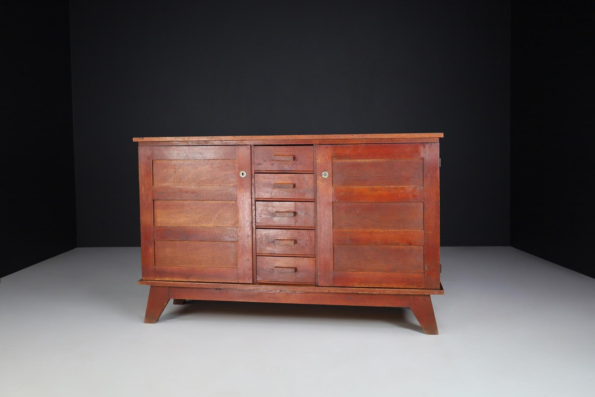 20th Century Midcentury Sideboard in French Oak by René Gabriel, France, 1940s For Sale