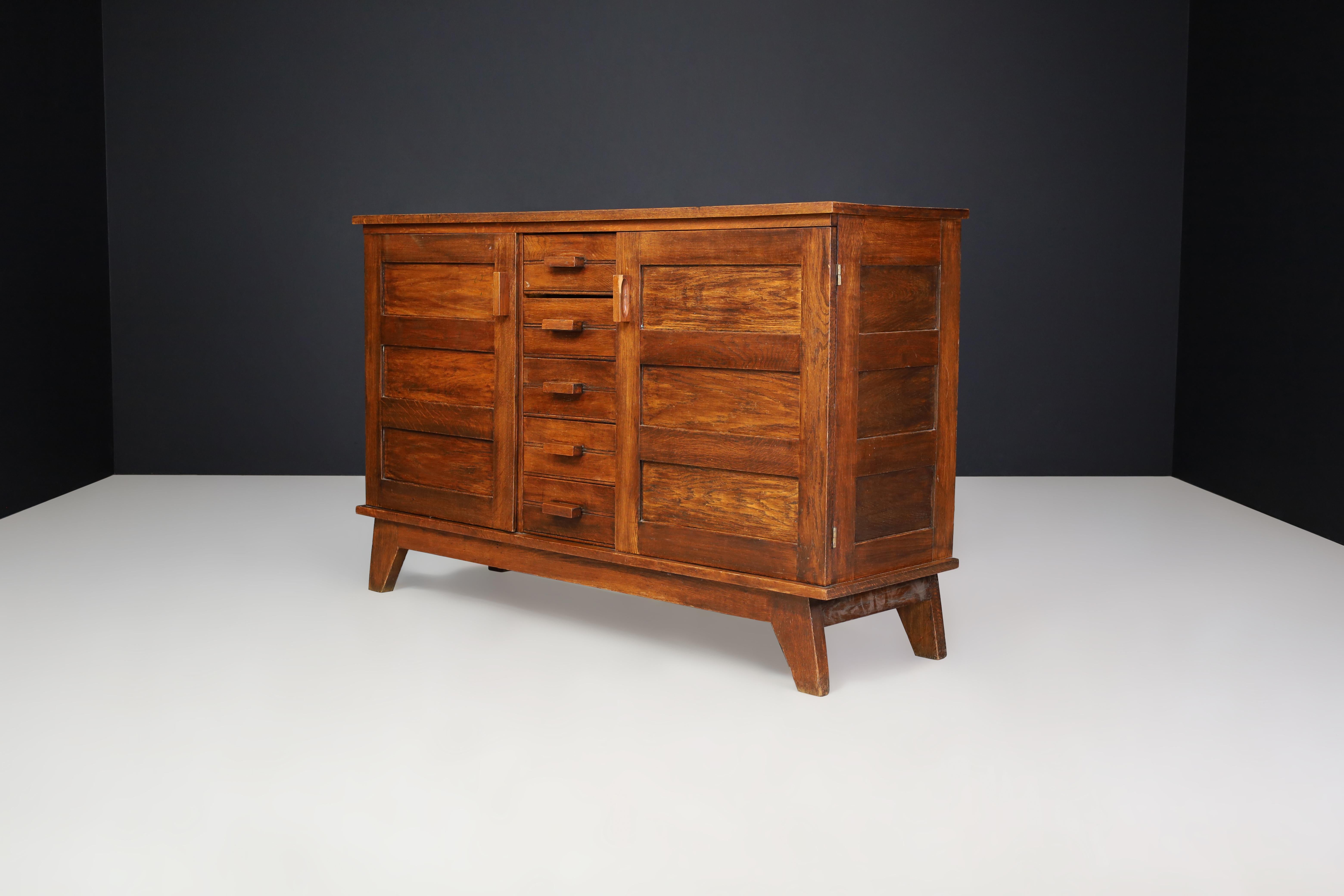 20th Century Midcentury Sideboard in French Oak by René Gabriel, France, 1940s For Sale