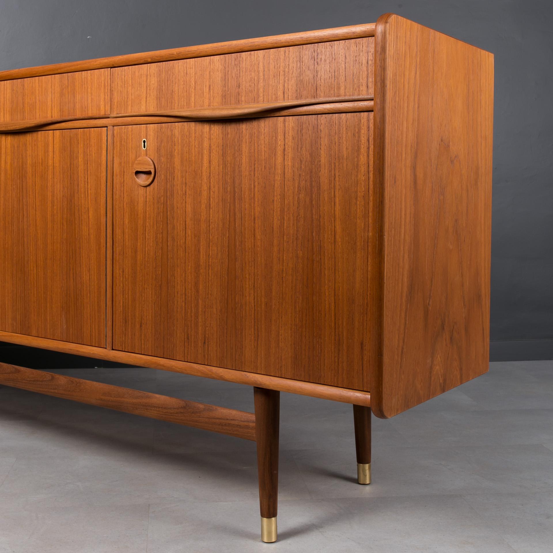 Mid-20th Century Midcentury Sideboard, Teak Wood and Brass Details, Norway, 1960s