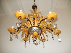 Midcentury Signed by Maison Baguès, Pineapple Palm, Yellow Chandelier