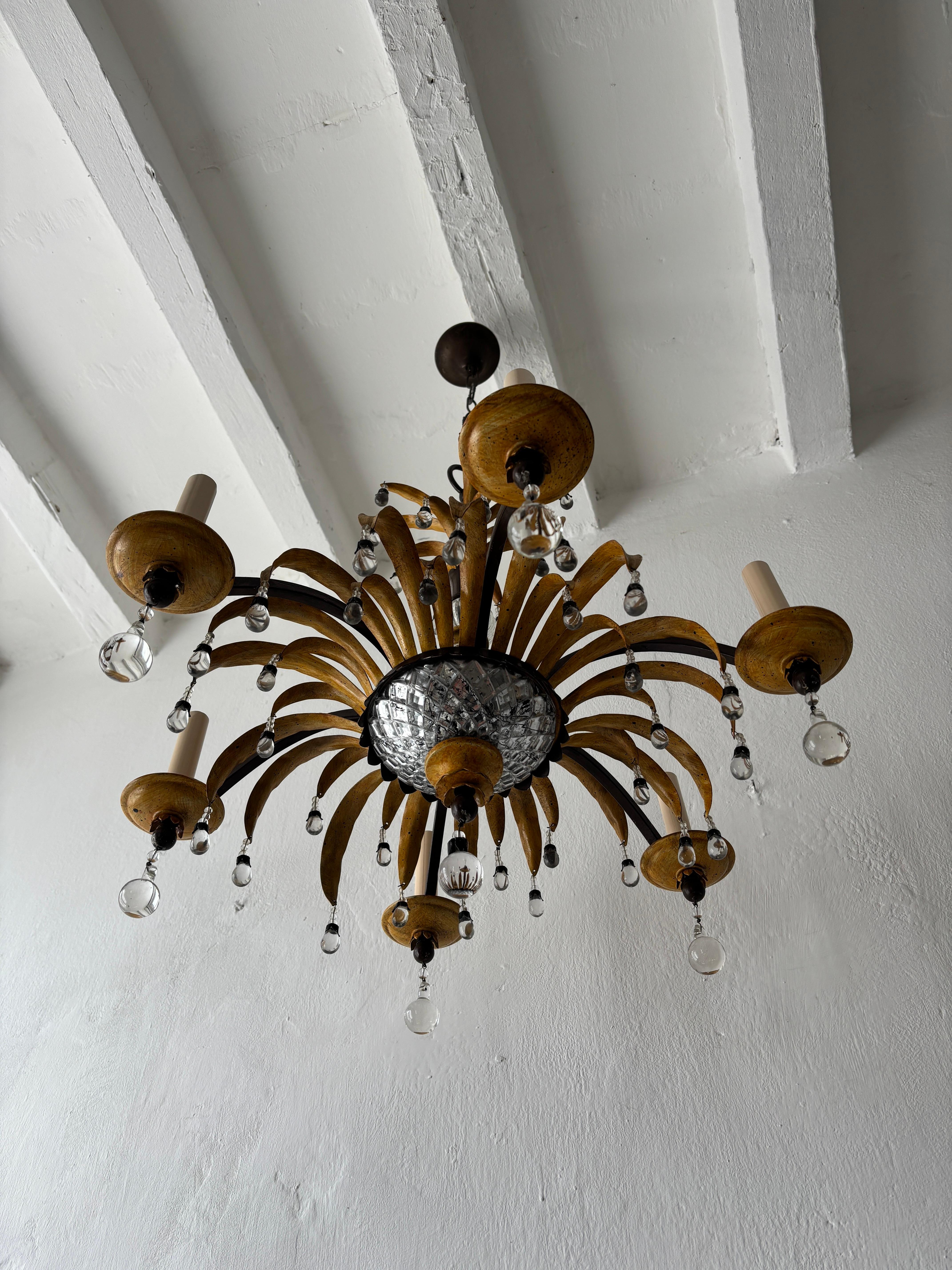 Francese Lampadario di metà secolo firmato da Maison Baguès, palma d'ananas, giallo in vendita