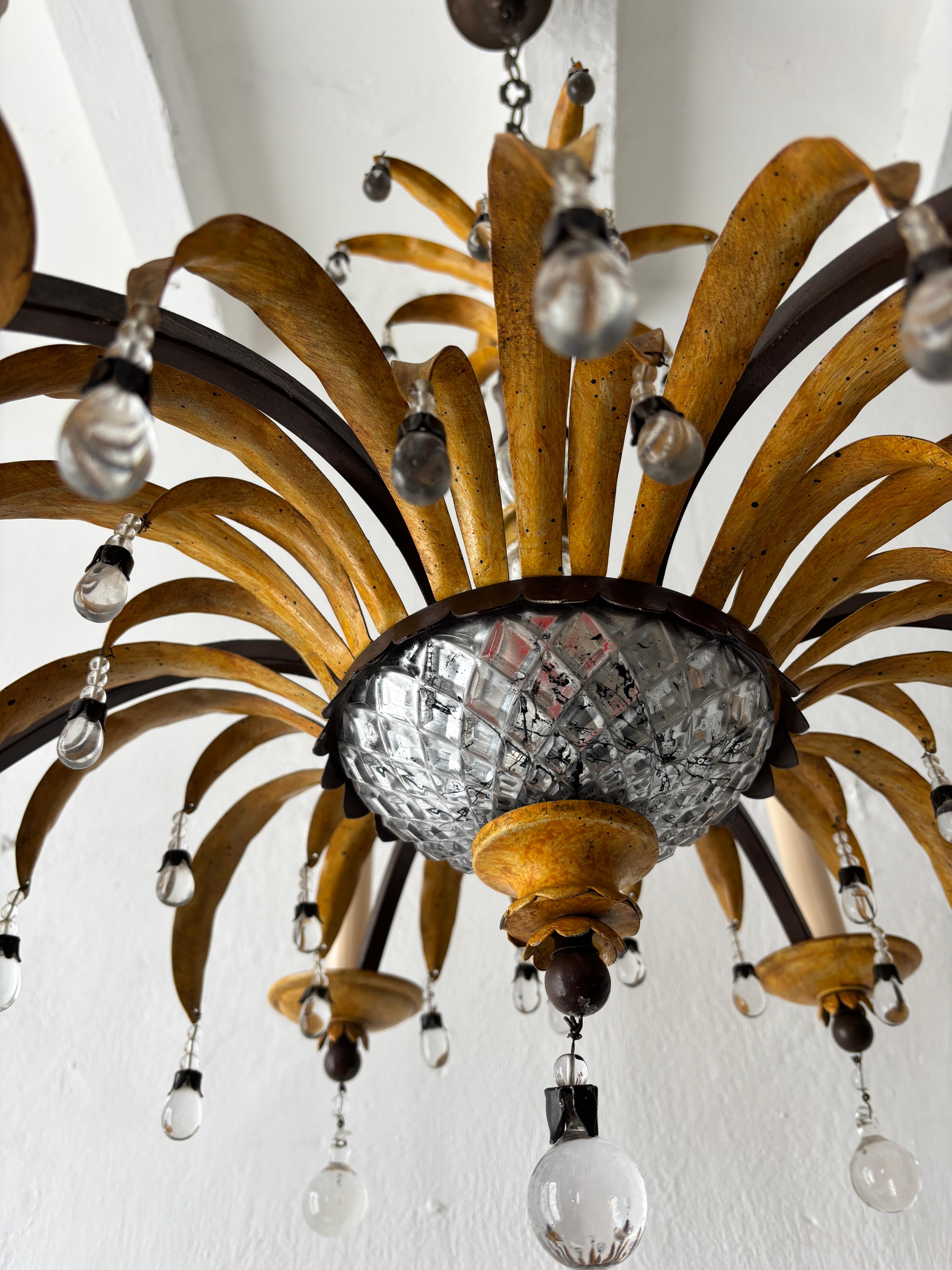 Lampadario di metà secolo firmato da Maison Baguès, palma d'ananas, giallo In condizioni buone in vendita a Firenze, Toscana