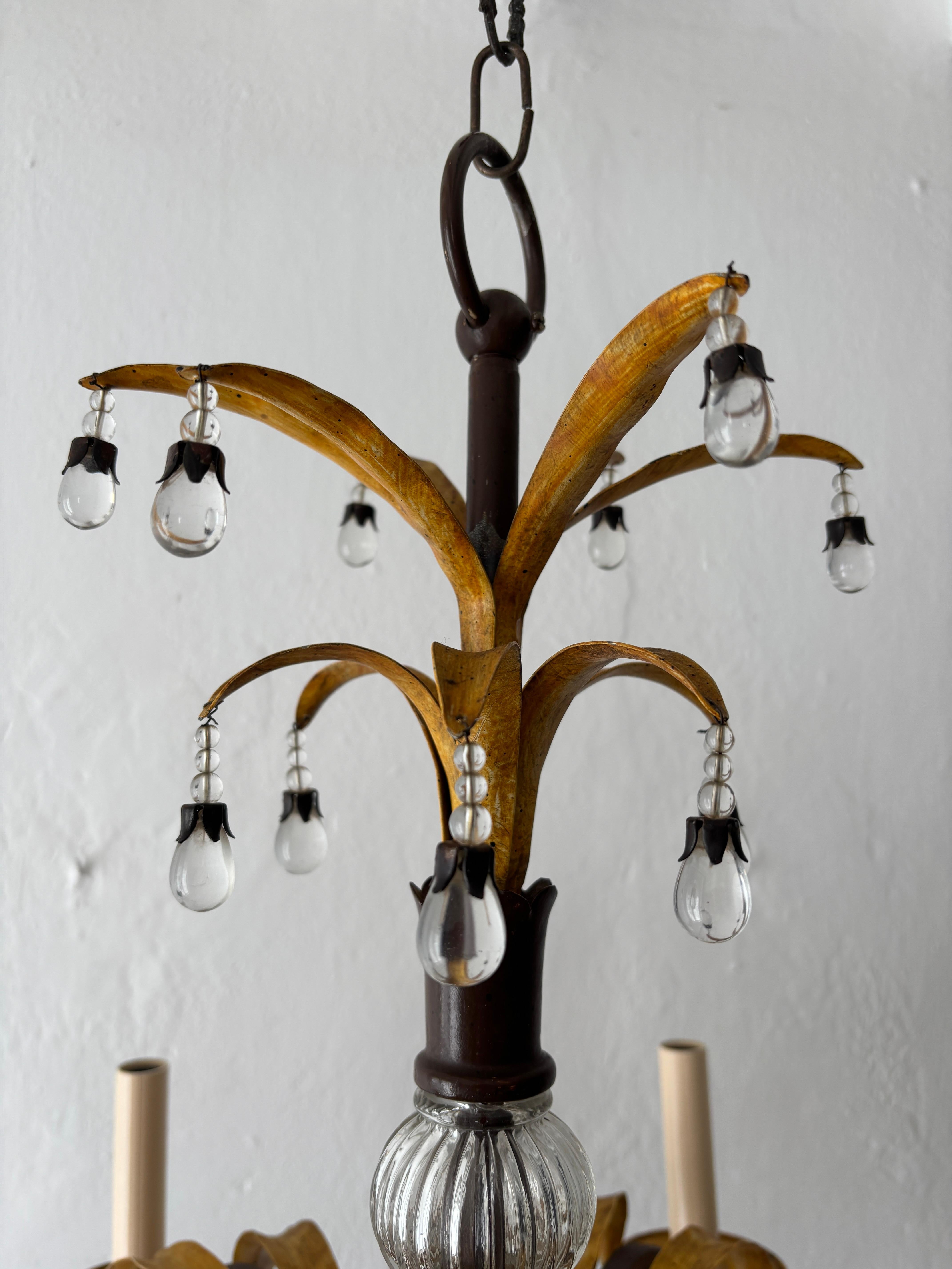 Cristallo Lampadario di metà secolo firmato da Maison Baguès, palma d'ananas, giallo in vendita