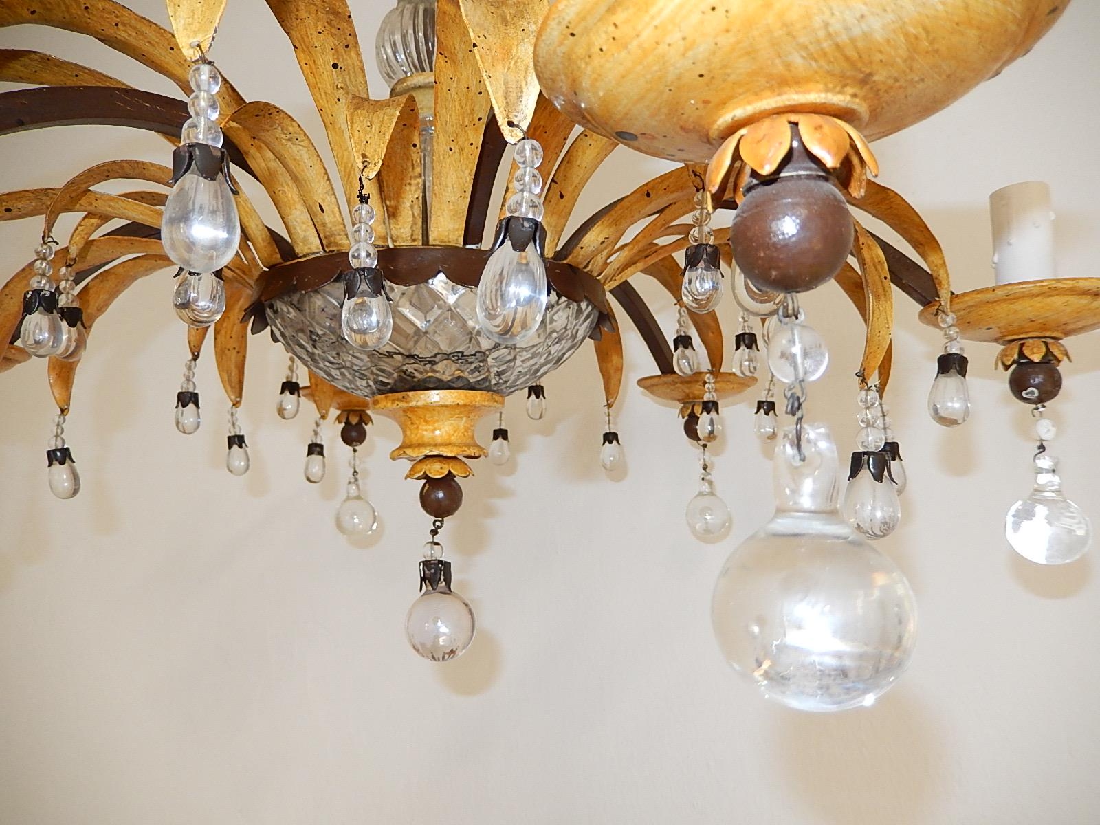 Midcentury Signed by Maison Baguès, Pineapple Palm, Yellow Chandelier 1