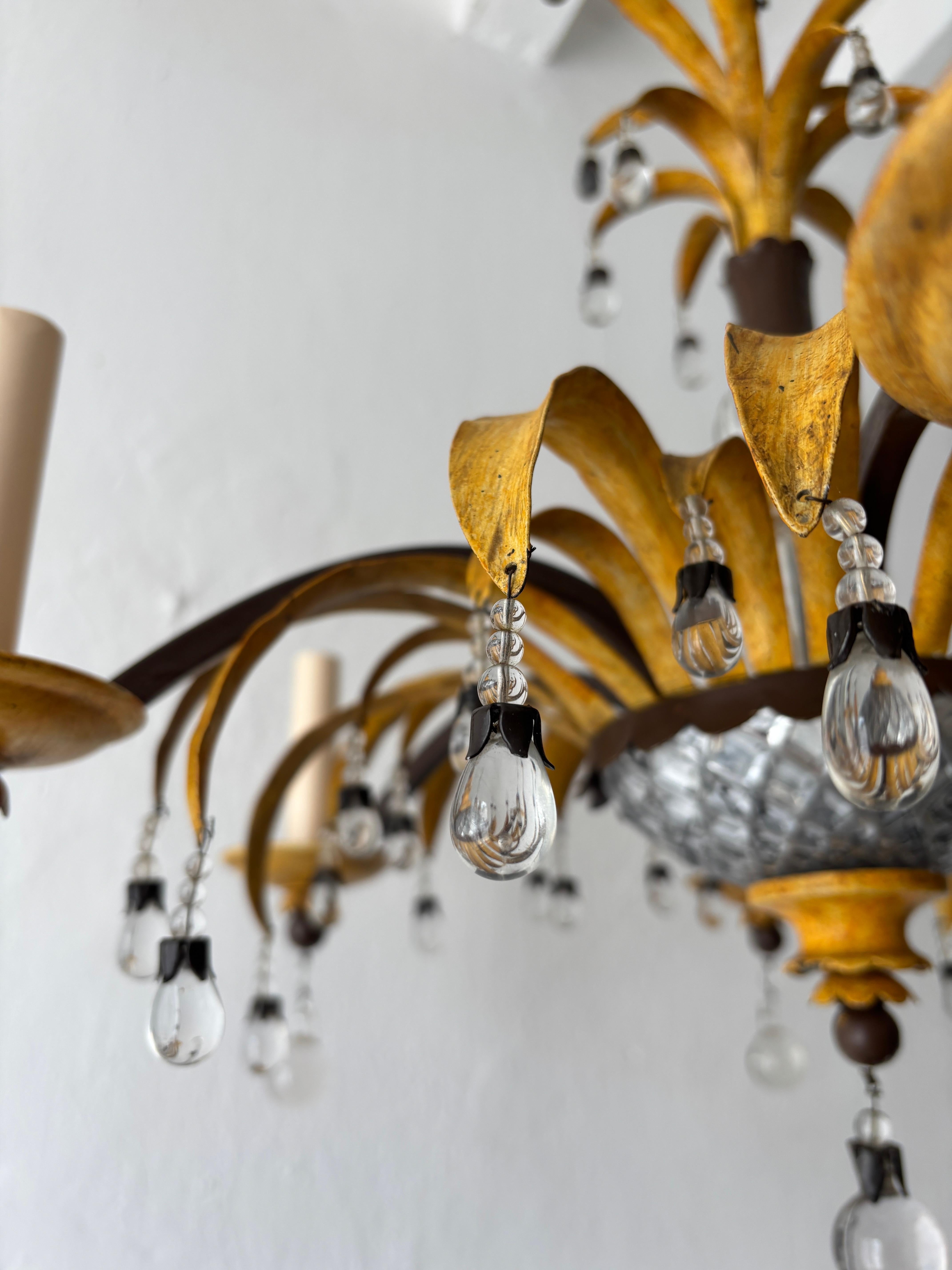 Lampadario di metà secolo firmato da Maison Baguès, palma d'ananas, giallo in vendita 1