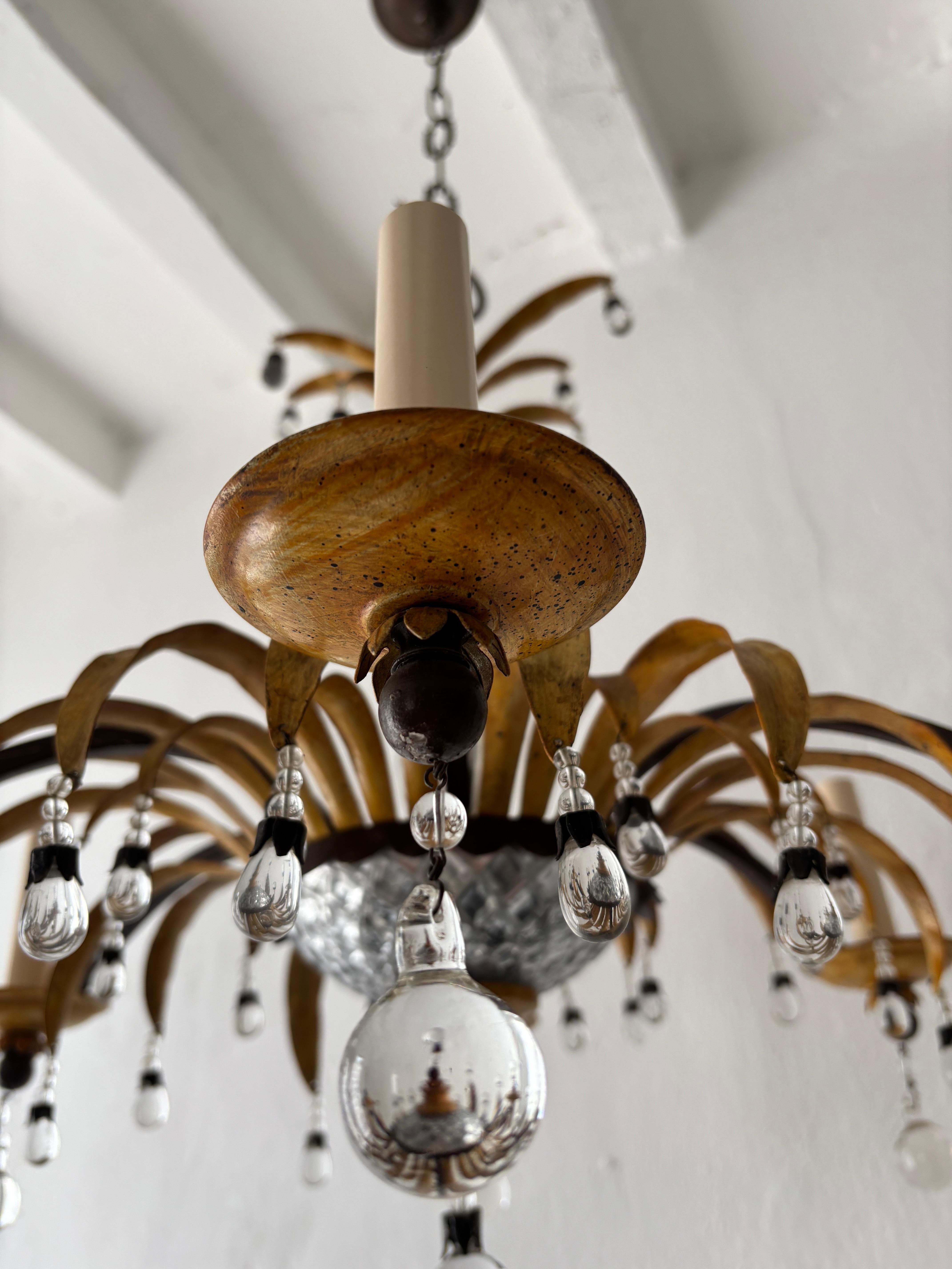Lampadario di metà secolo firmato da Maison Baguès, palma d'ananas, giallo in vendita 2