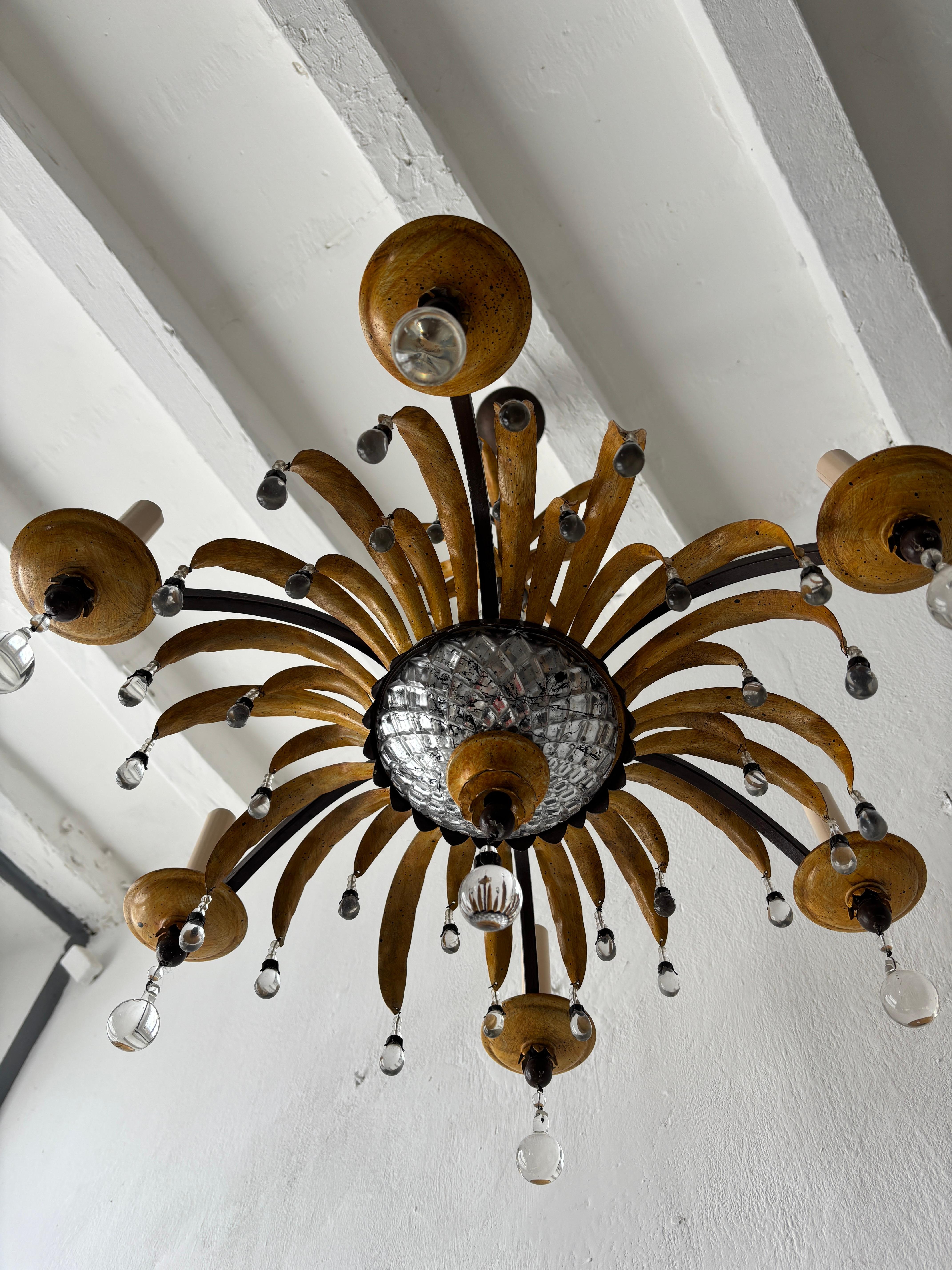 Lampadario di metà secolo firmato da Maison Baguès, palma d'ananas, giallo in vendita 3