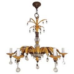 Midcentury Signed by Maison Baguès, Pineapple Palm, Yellow Chandelier