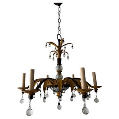 Midcentury Signed by Maison Baguès, Pineapple Palm, Yellow Chandelier