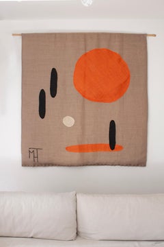 Midcentury Signed French Minimal Wallhanging Colorfull Stiched Graphical Shaped