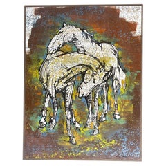 Vintage Midcentury Signed Original Oil Painting of Running Horses
