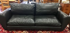 Midcentury Signed Thayer Coggins Milo Baughman Charcoal Gray Leather Sofa