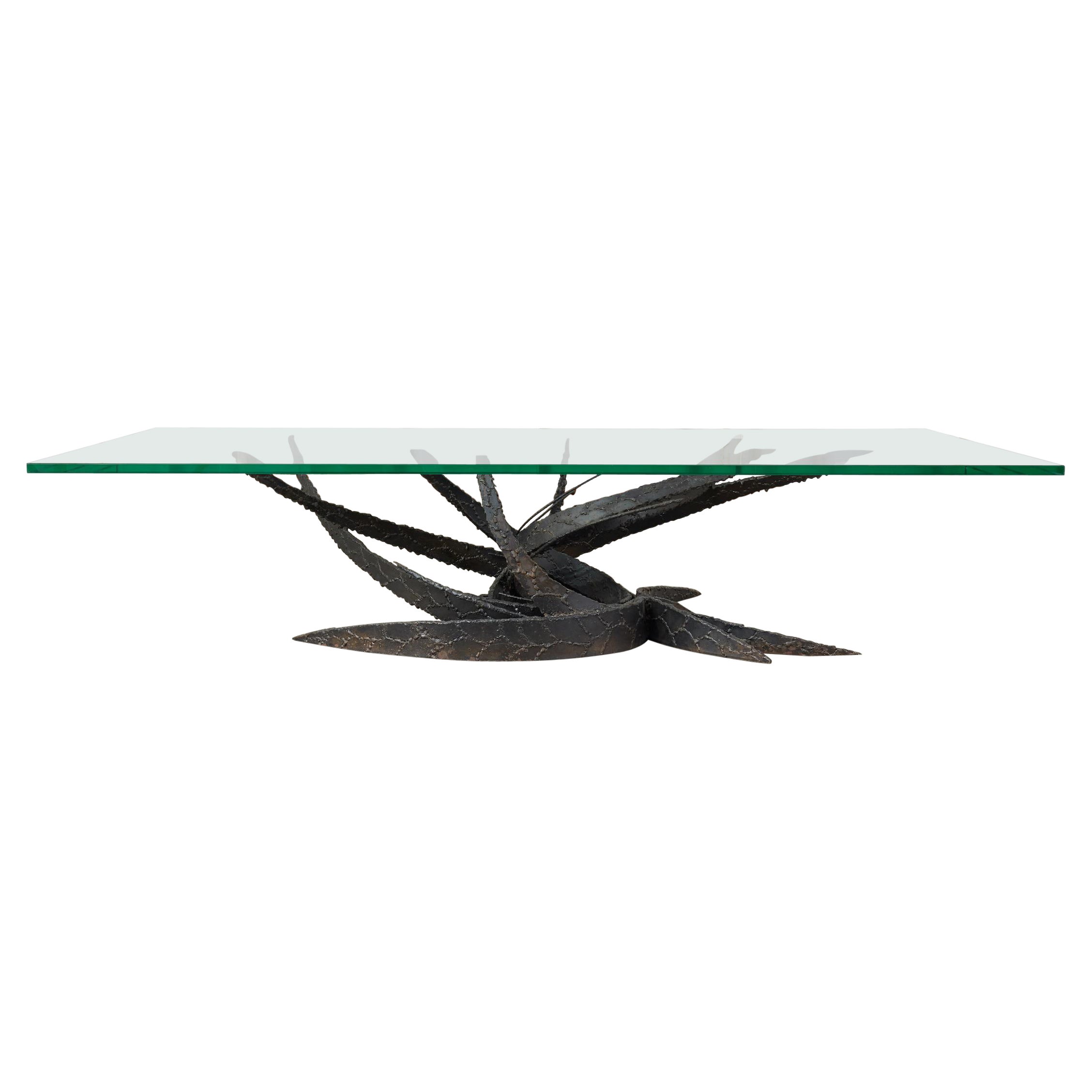 Midcentury Silas Seandel Brutalist Iron Torch Cut Cocktail Table