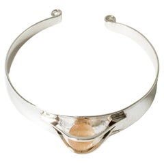 Midcentury Silver and Rutilated Stone Bracelet by Elis Kauppi, Finland, 1961