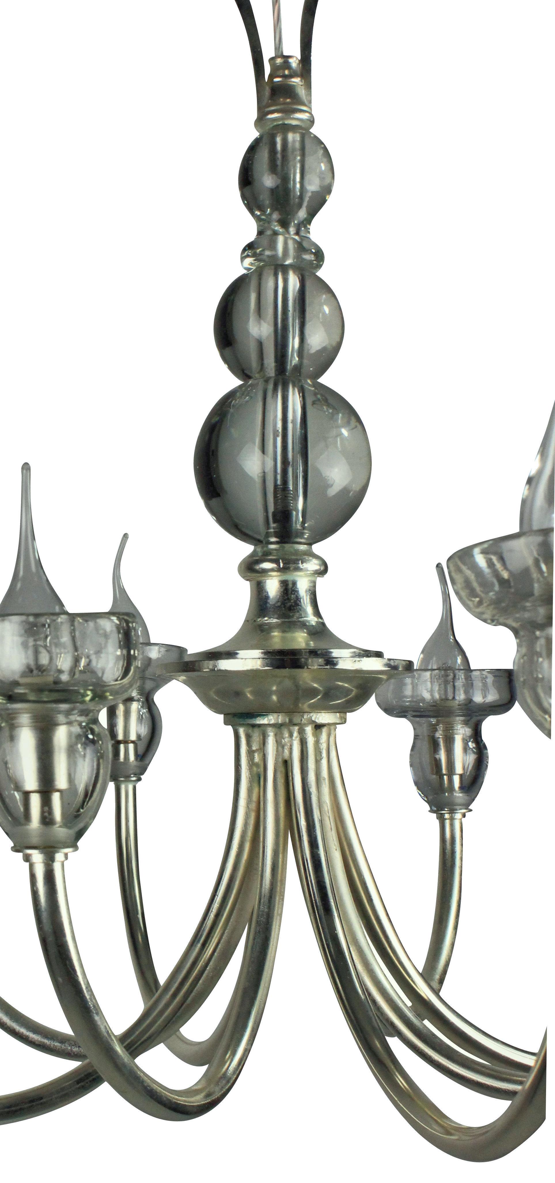 Silvered Midcentury Silver & Glass Chandelier For Sale